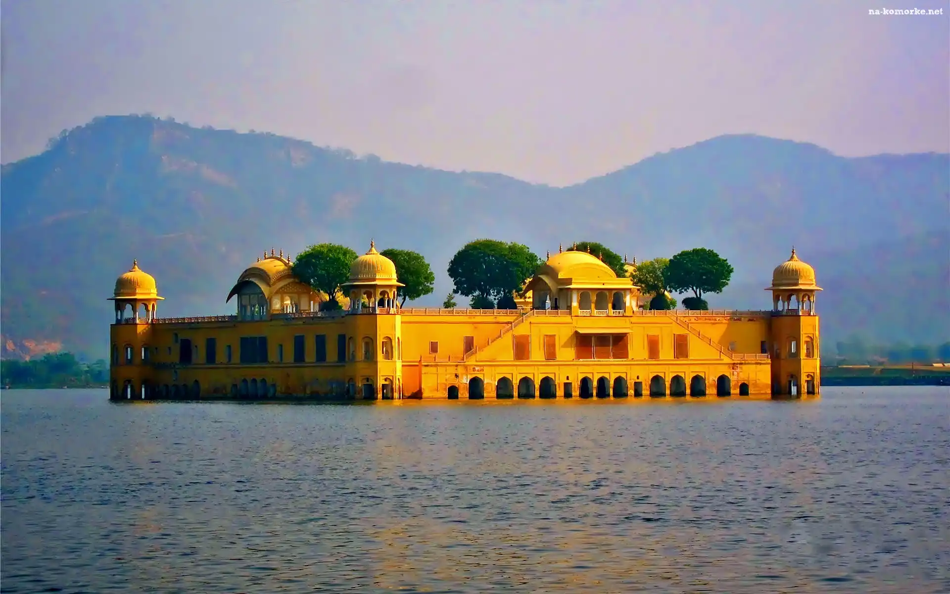 Pałac, Góry, Wschód Słońca, Jaipur, Jezioro, Jal Mahal