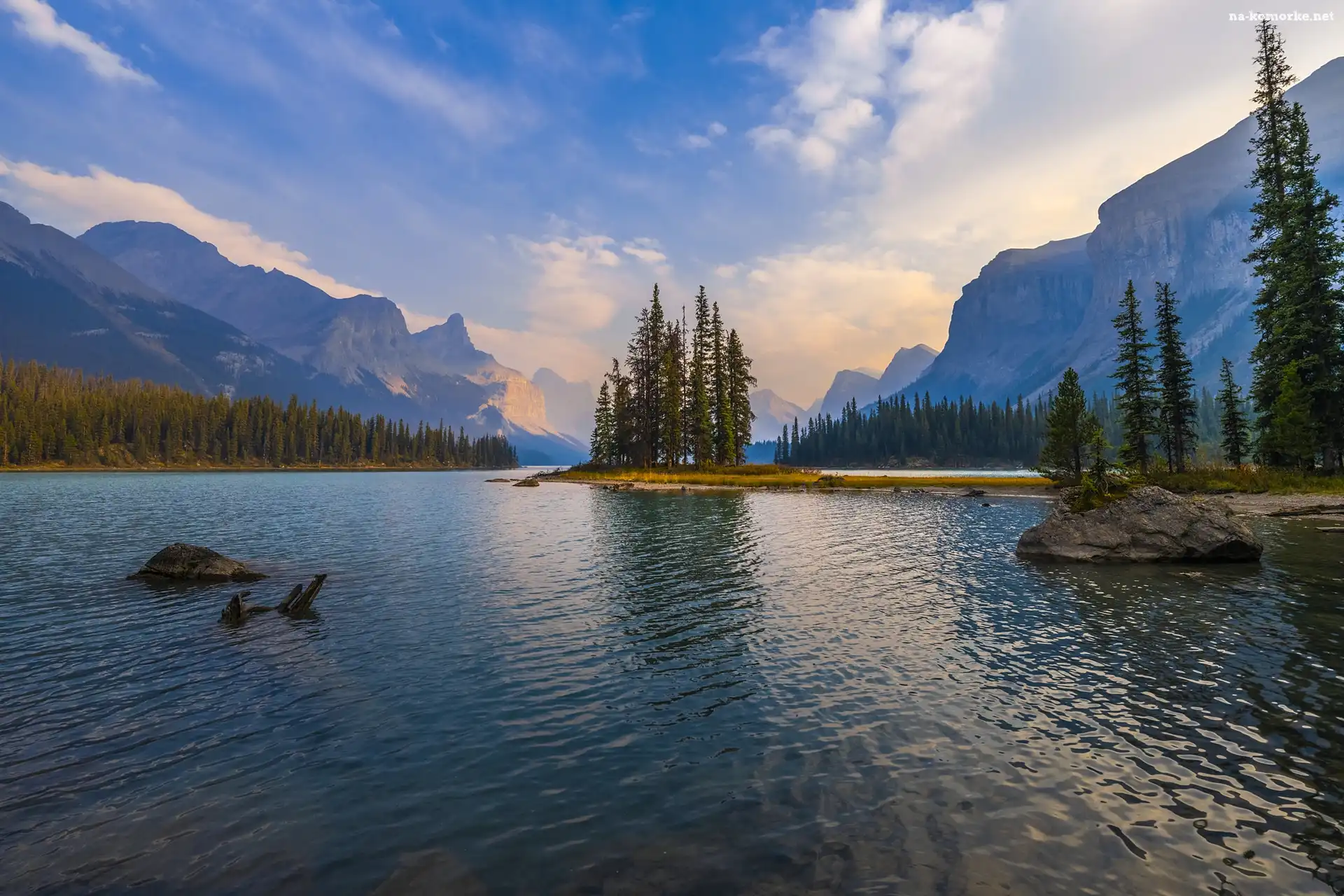 Góry, Drzewa, Kanada, Lasy, Jezioro, Maligne Lake, Park Narodowy Jasper