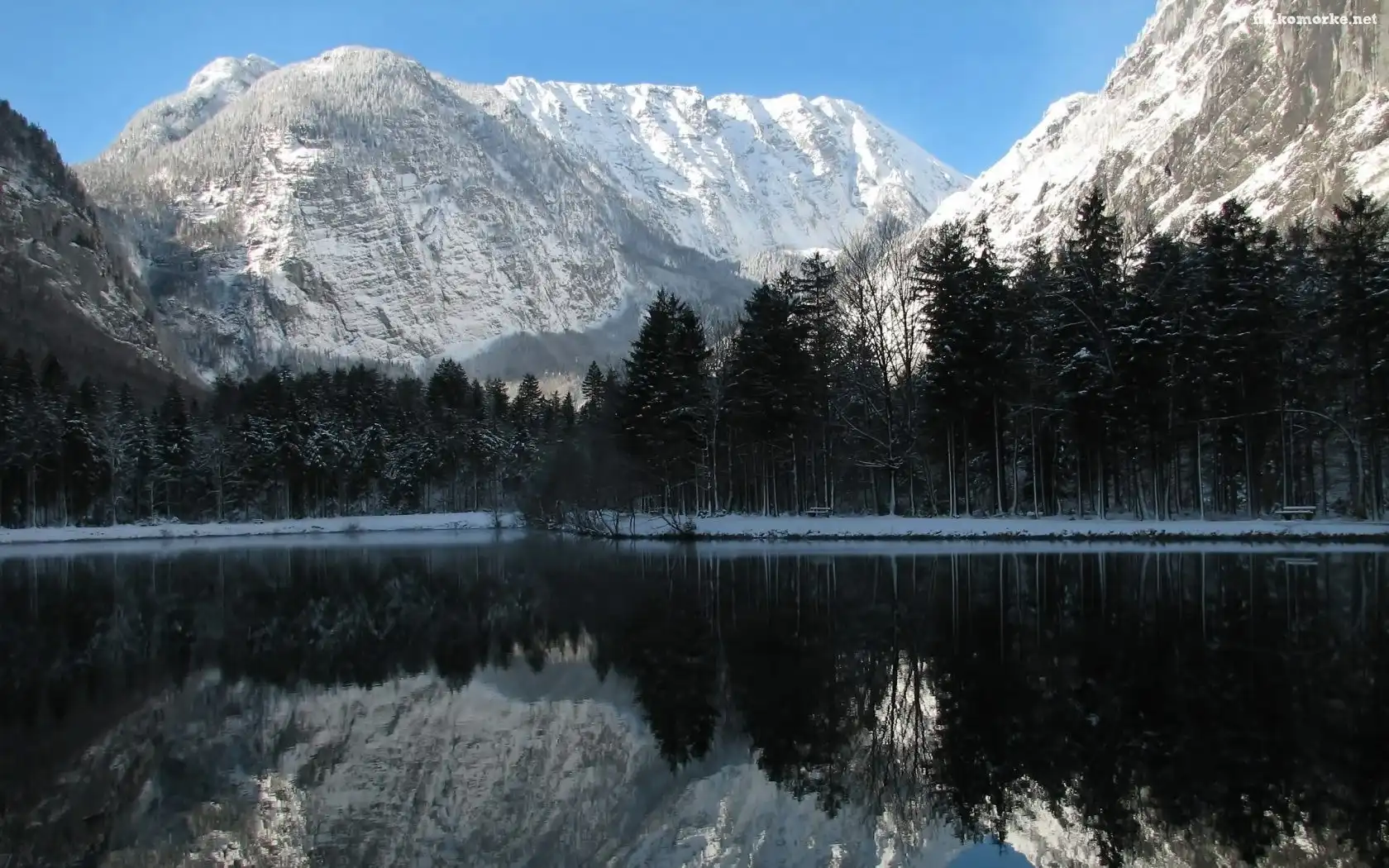 Góry, Las, Śnieg, Jezioro