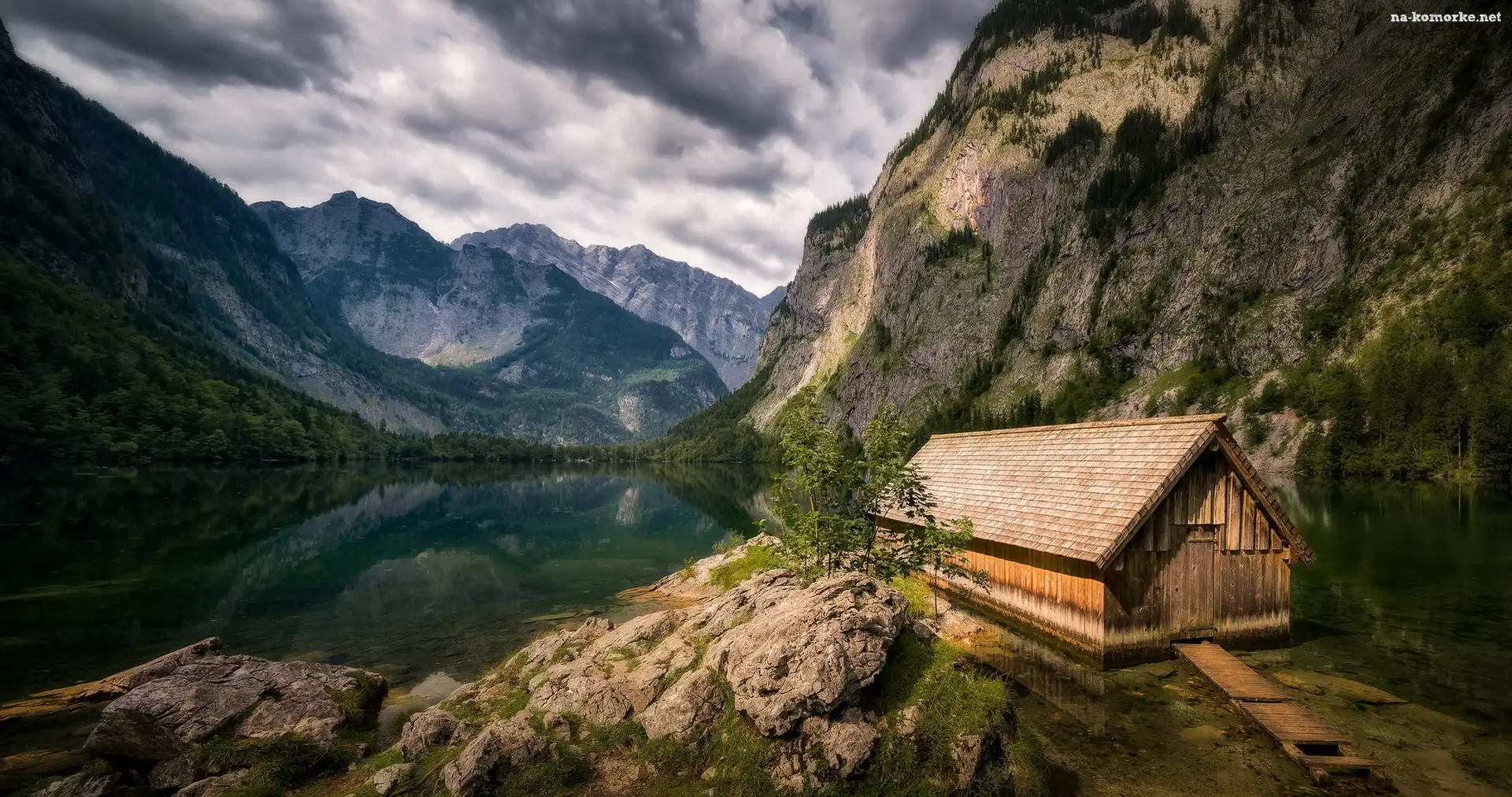Góry Alpy, Jezioro Obersee, Szopa, Drewniany, Niemcy, Kamienie, Bawaria, Domek, Park Narodowy Berchtesgaden