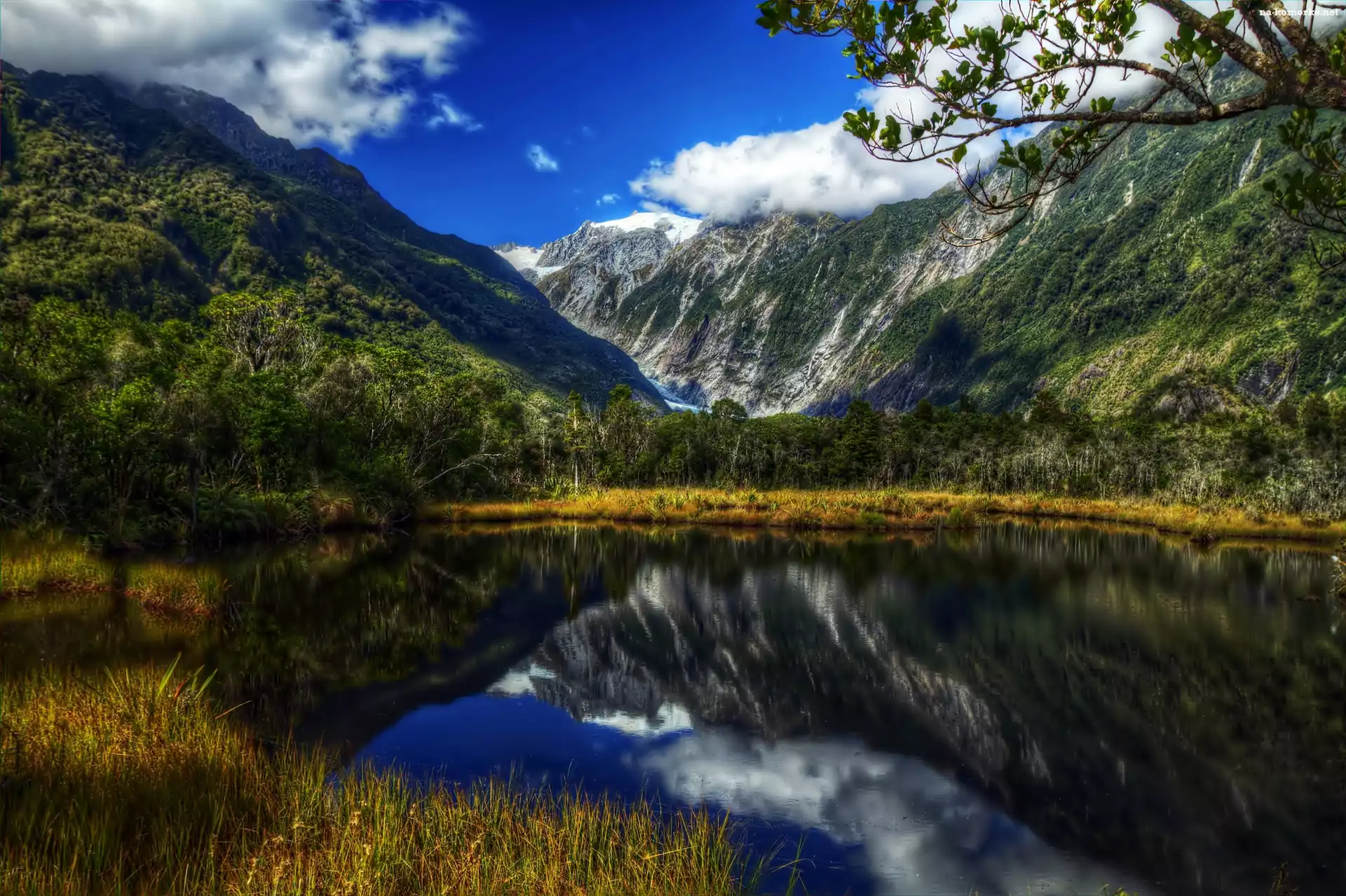 Góry, Nowa Zelandia, Park Narodowy Westland Tai Poutini, Lodowiec Franz Josef Glacier, Jezioro