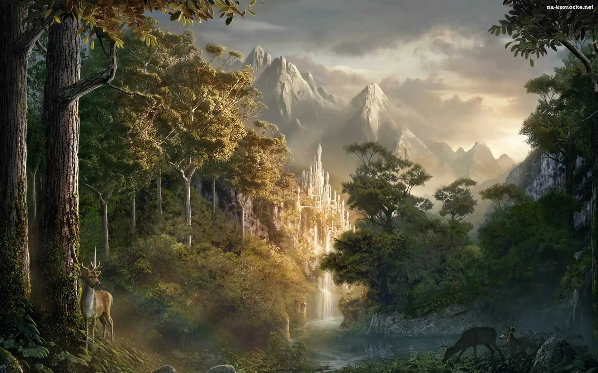 Góry, Fantasy, Rzeka, Zamek