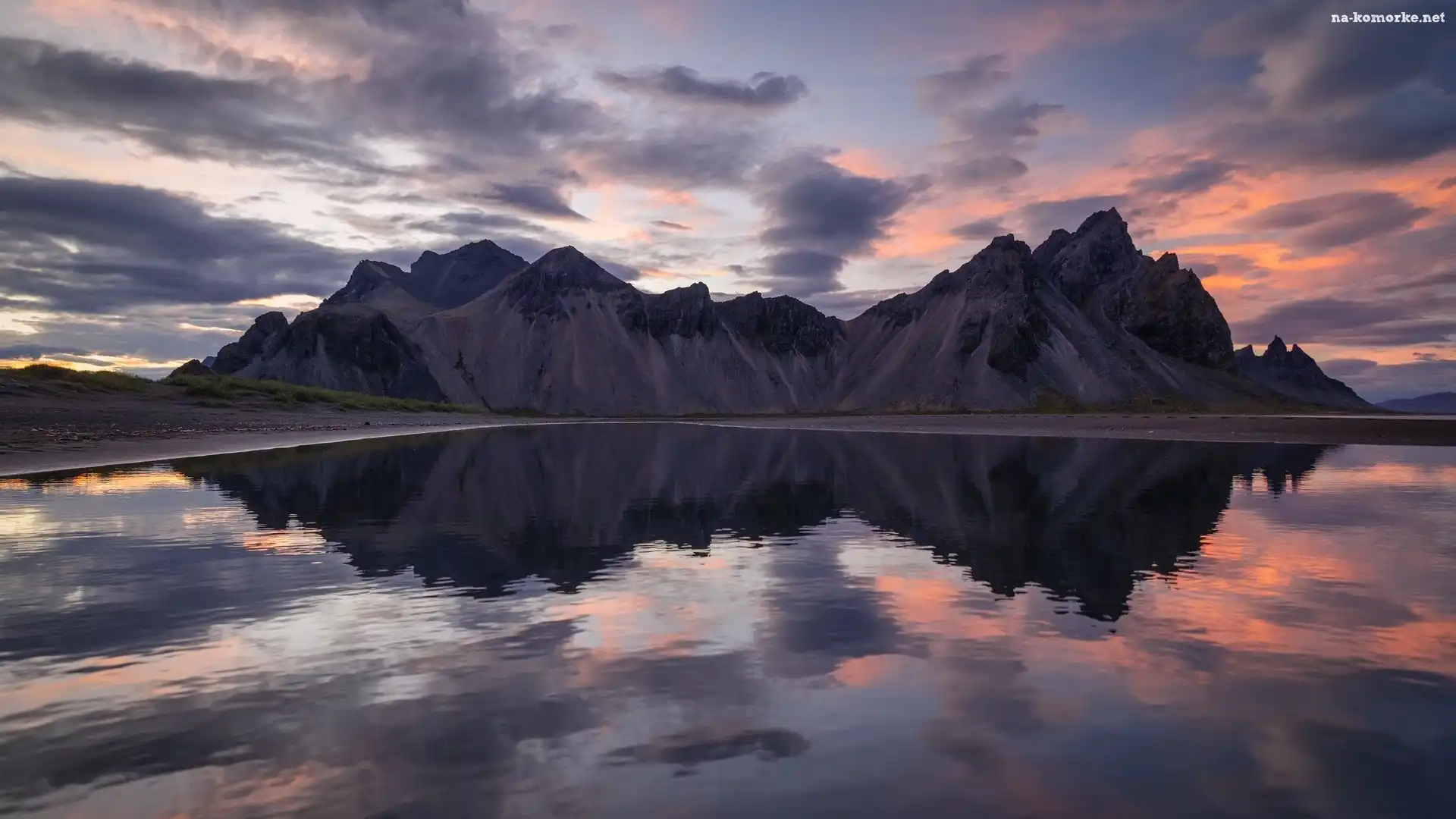 Odbicie, Plaża Stokksnes, Poranek, Islandia, Vestrahorn, Morze, Góry