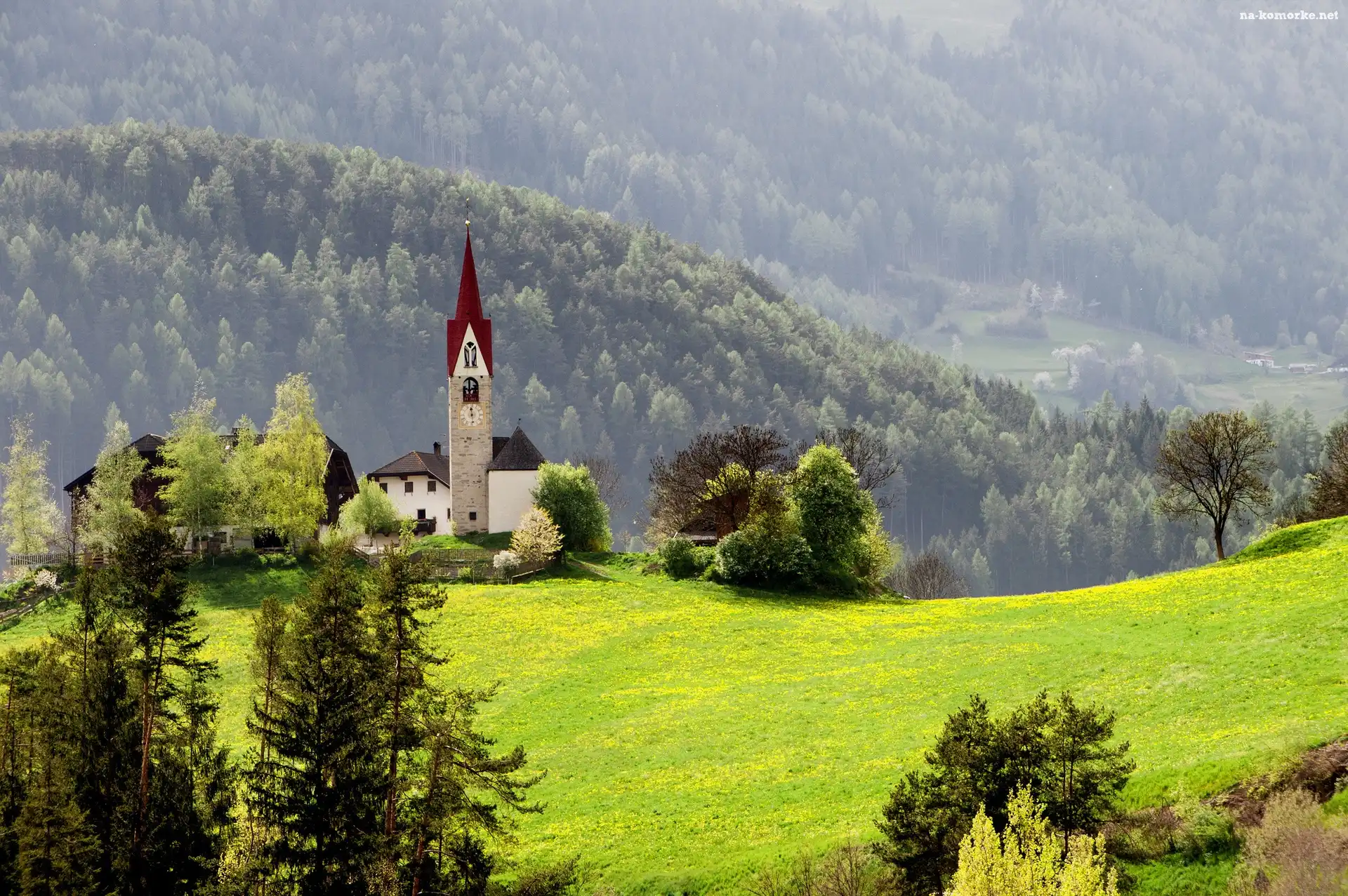 Góry, Las, Wieża, Łąka