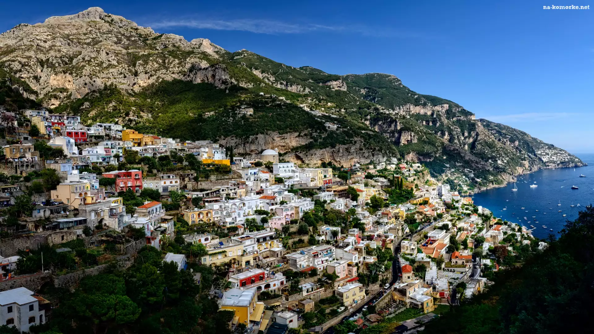 Włochy, Góry, Domy, Salerno, Amalfi, Morze, Wybrzeże