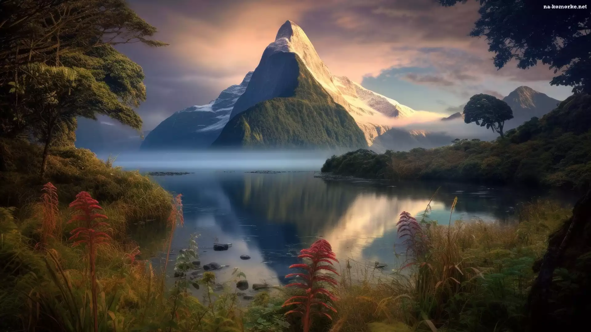 Odbicie, Góra, Nowa Zelandia, Alpy Południowe, Góry, Fiord Milford, Zatoka Milforda, Mitre Peak, Park Narodowy Fiordland