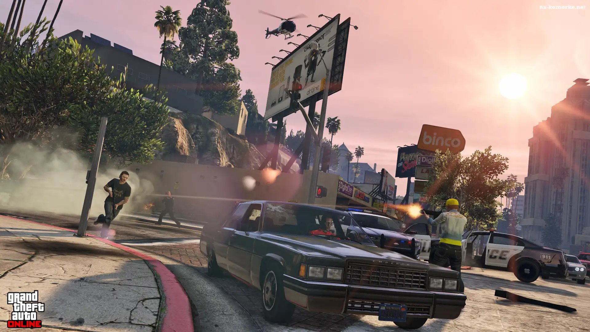 Strzelanina, Policja, Maszyna, Grant Theft Auto V, Helikopter, Gra