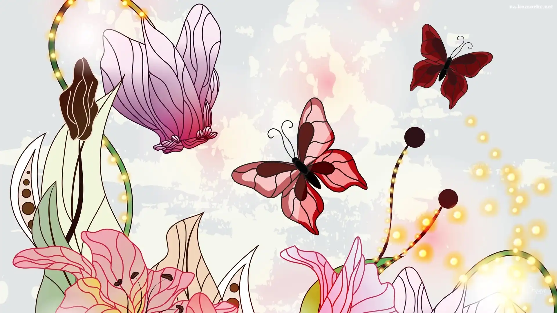 Grafika, Kwiaty, 2D, Motyle