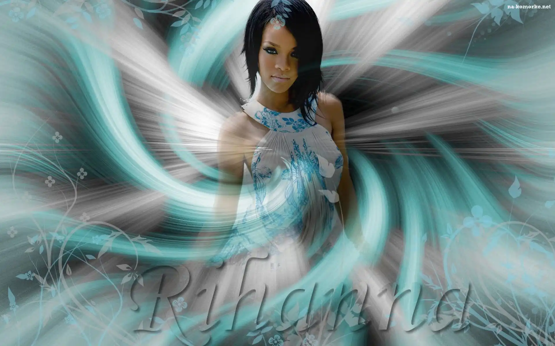 Grafika, Rihanna, Błękitne, Fale