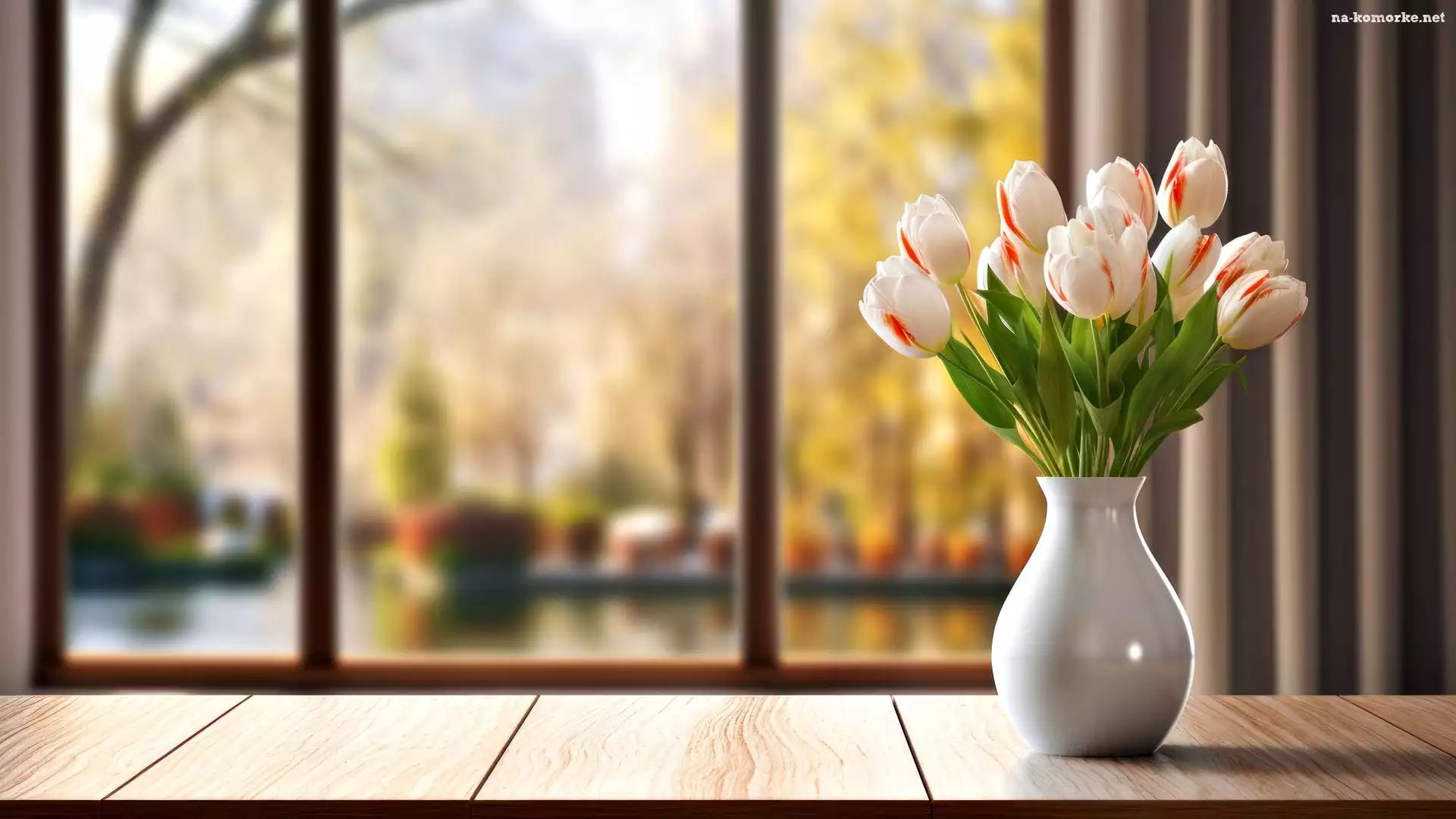 Widok, Tulipany, Okno, Grafika, Wazon, Bukiet