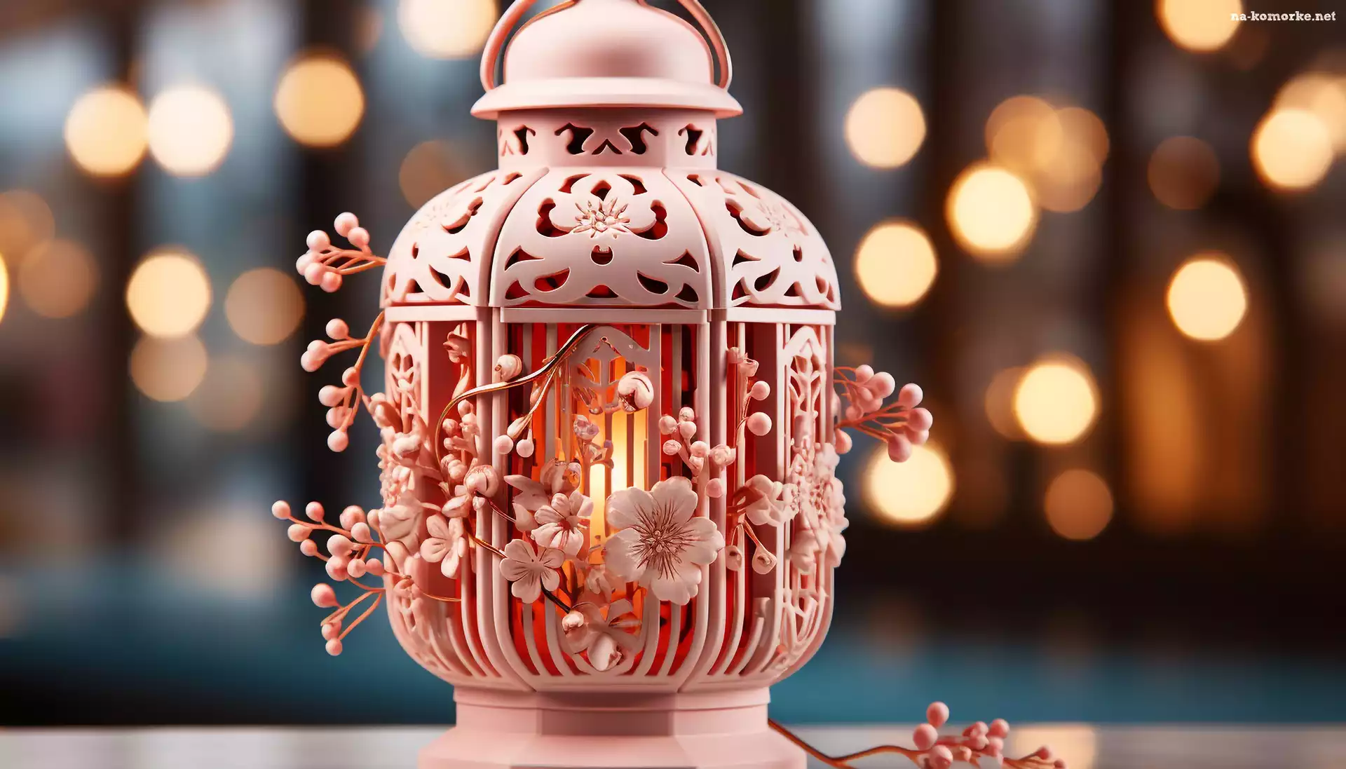 Światła, Różowy, Kwiaty, Grafika, Ornament, Lampion