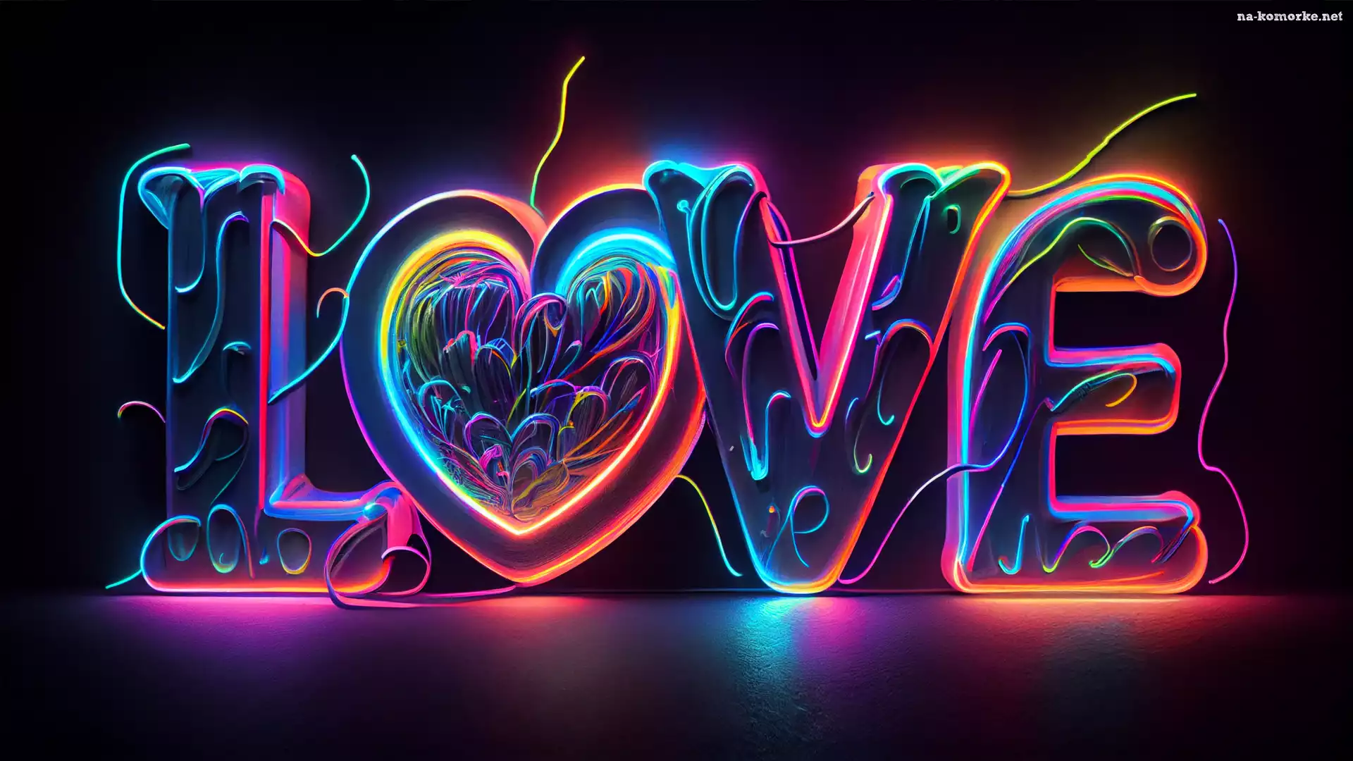 Czarne, Tło, Miłość, Grafika, Napis, Love, Neon