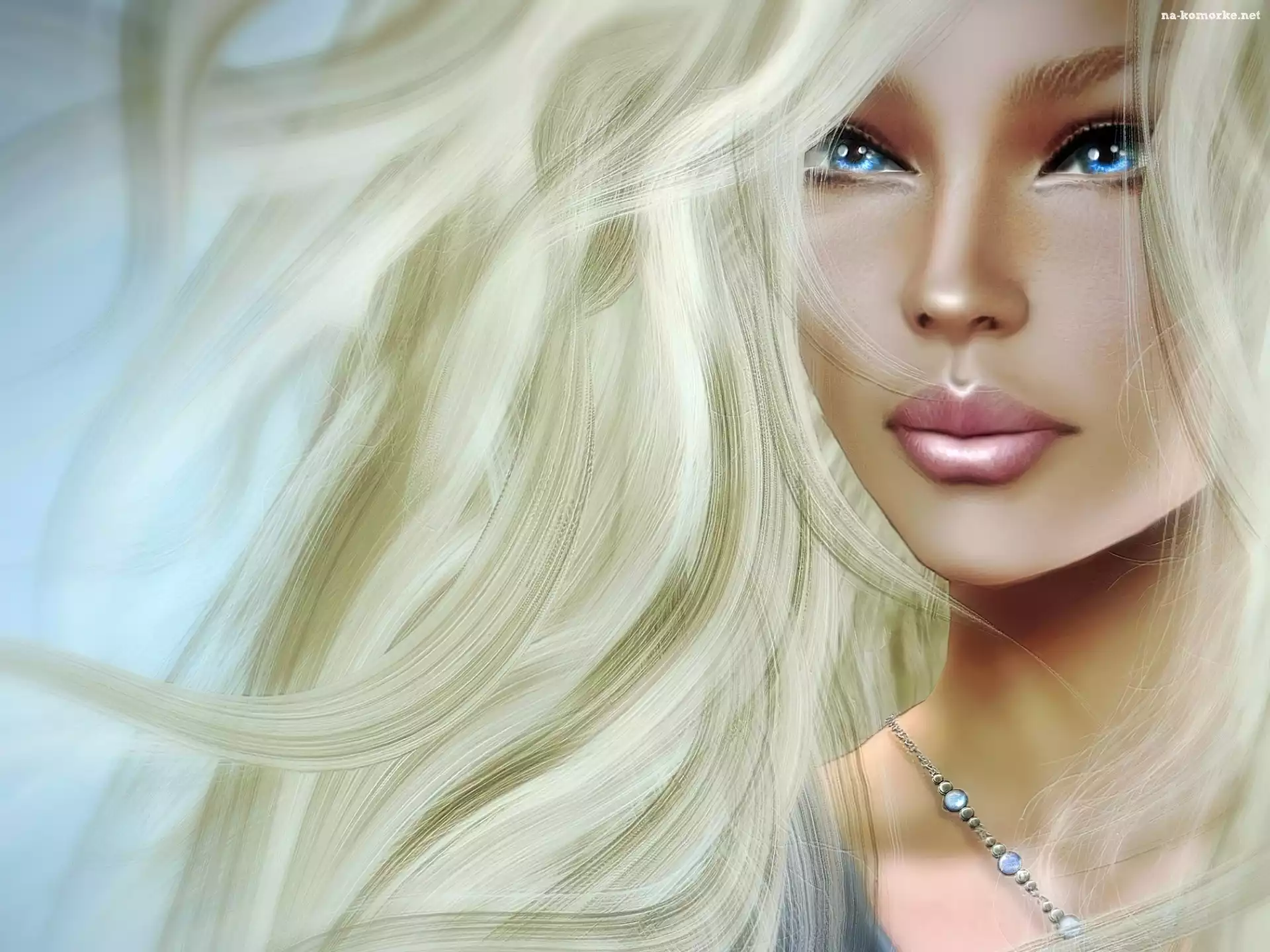 Grafika, Blondynka, Błękitne, Oczy, Portret