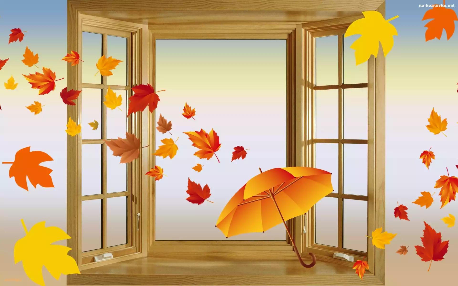 Grafika, Liście, Okno, Parasol