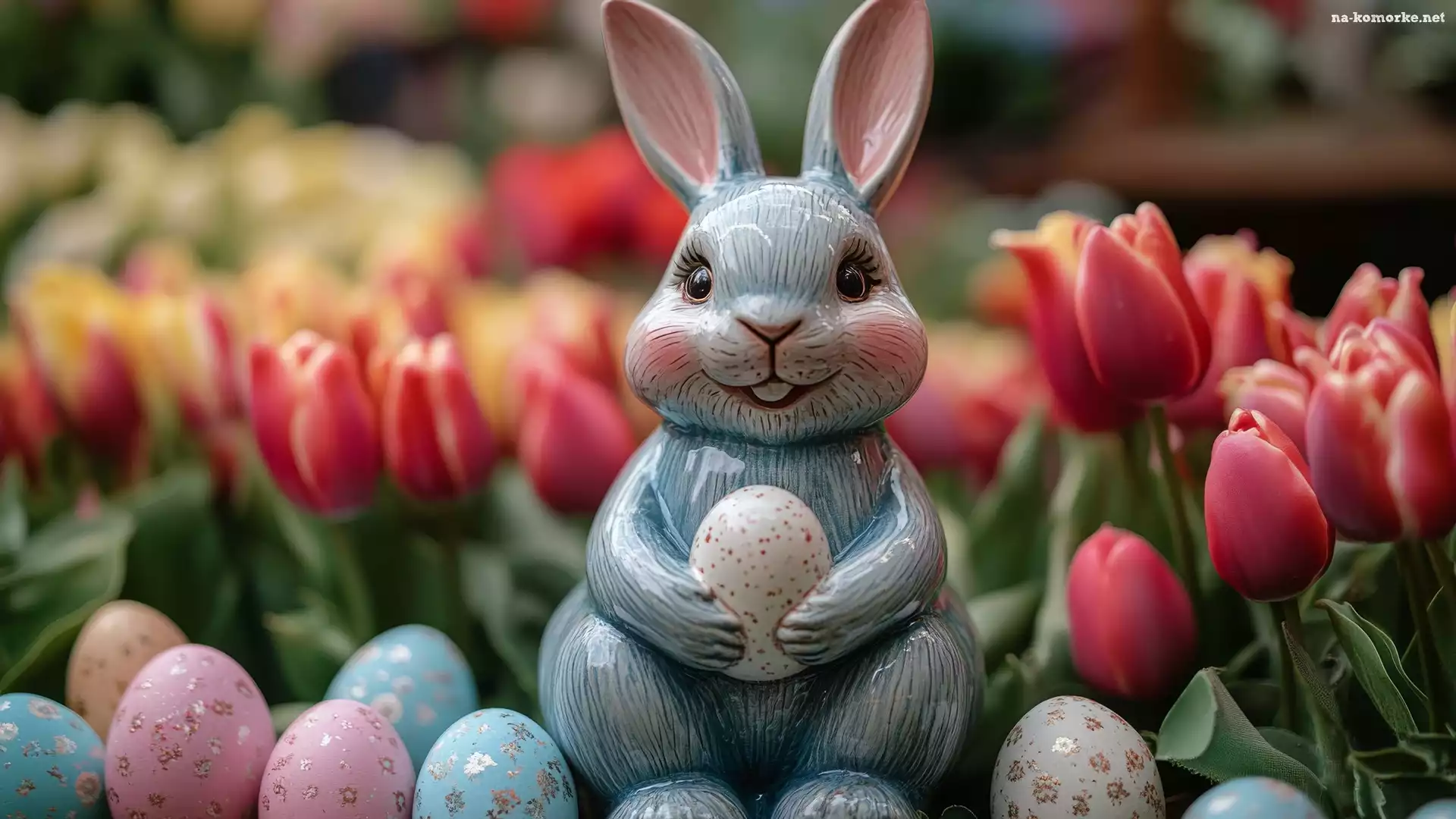 Tulipany, Wielkanoc, Pisanki, Grafika, Królik, Porcelanowy