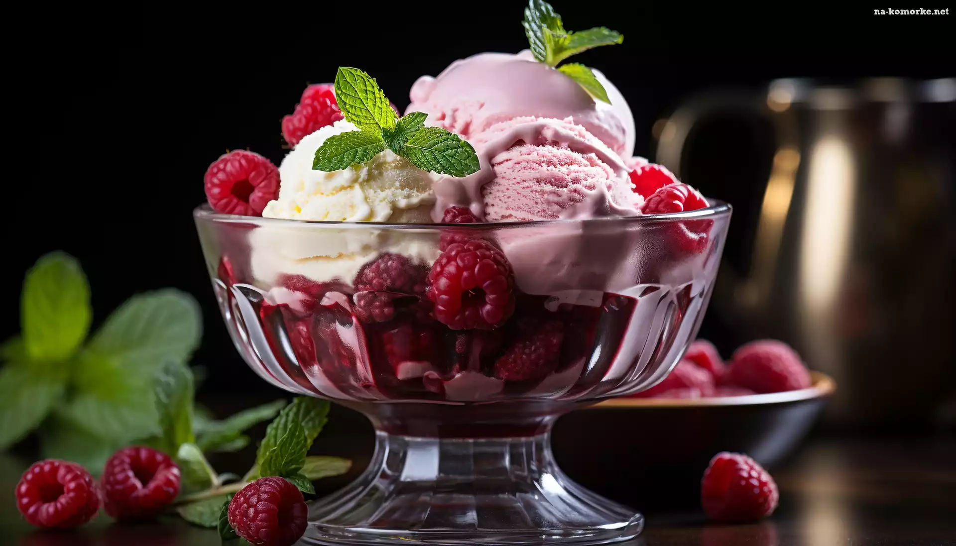 Mięta, Lody, Liście, Grafika, Maliny, Puchar