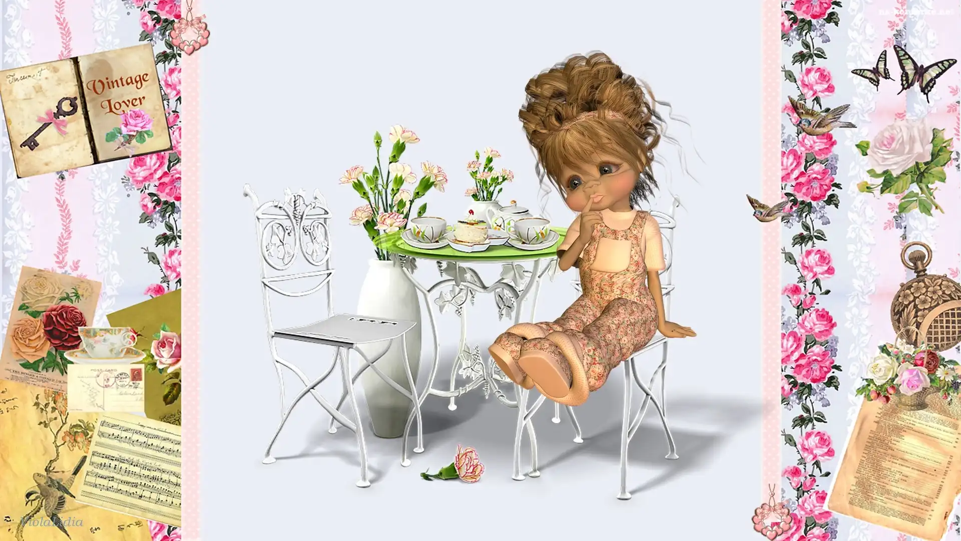 Grafika, Laleczka, Stół, Krzesła