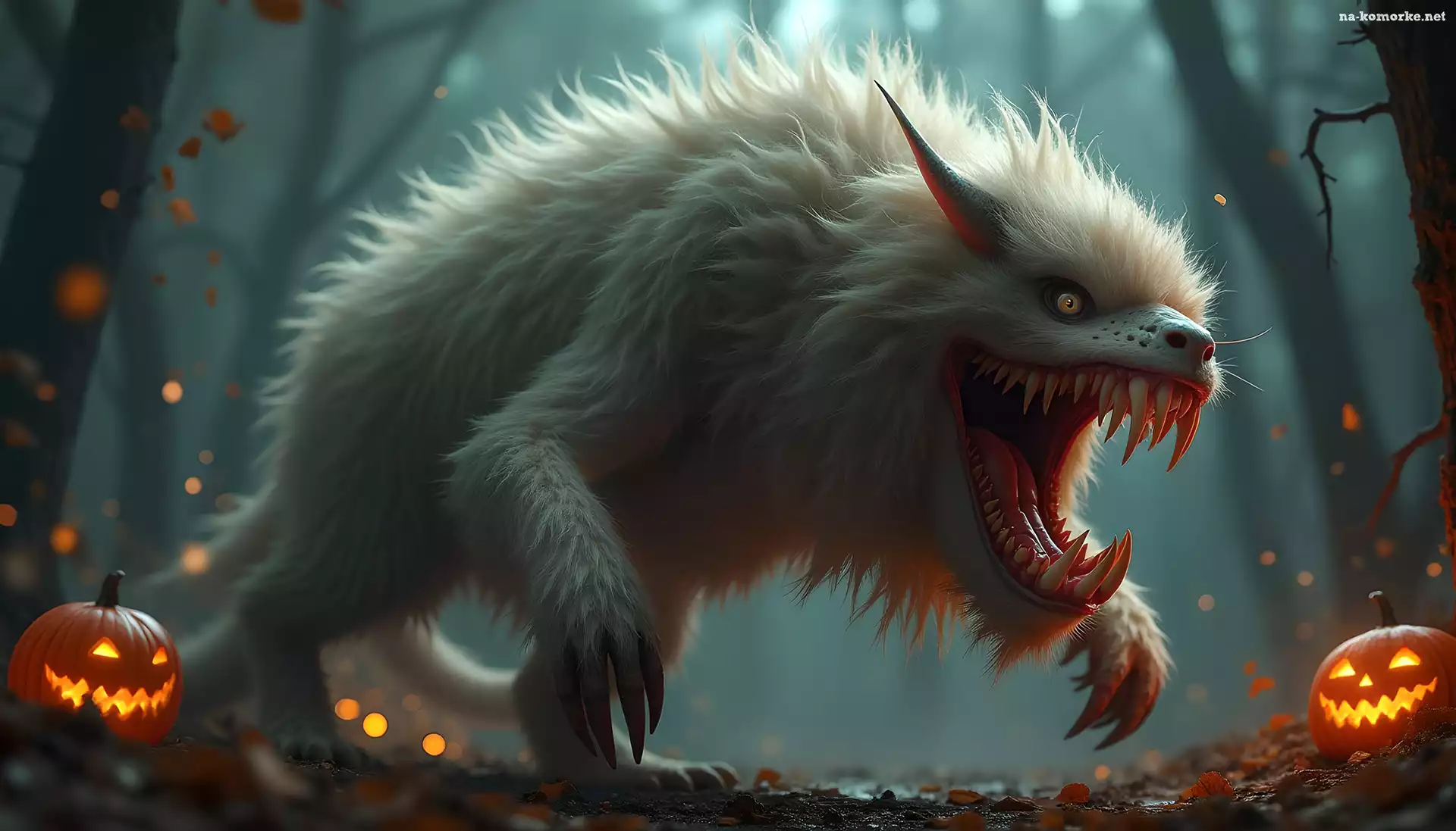 Halloween, Włochaty, Dynie, Grafika, Zęby, Stwór