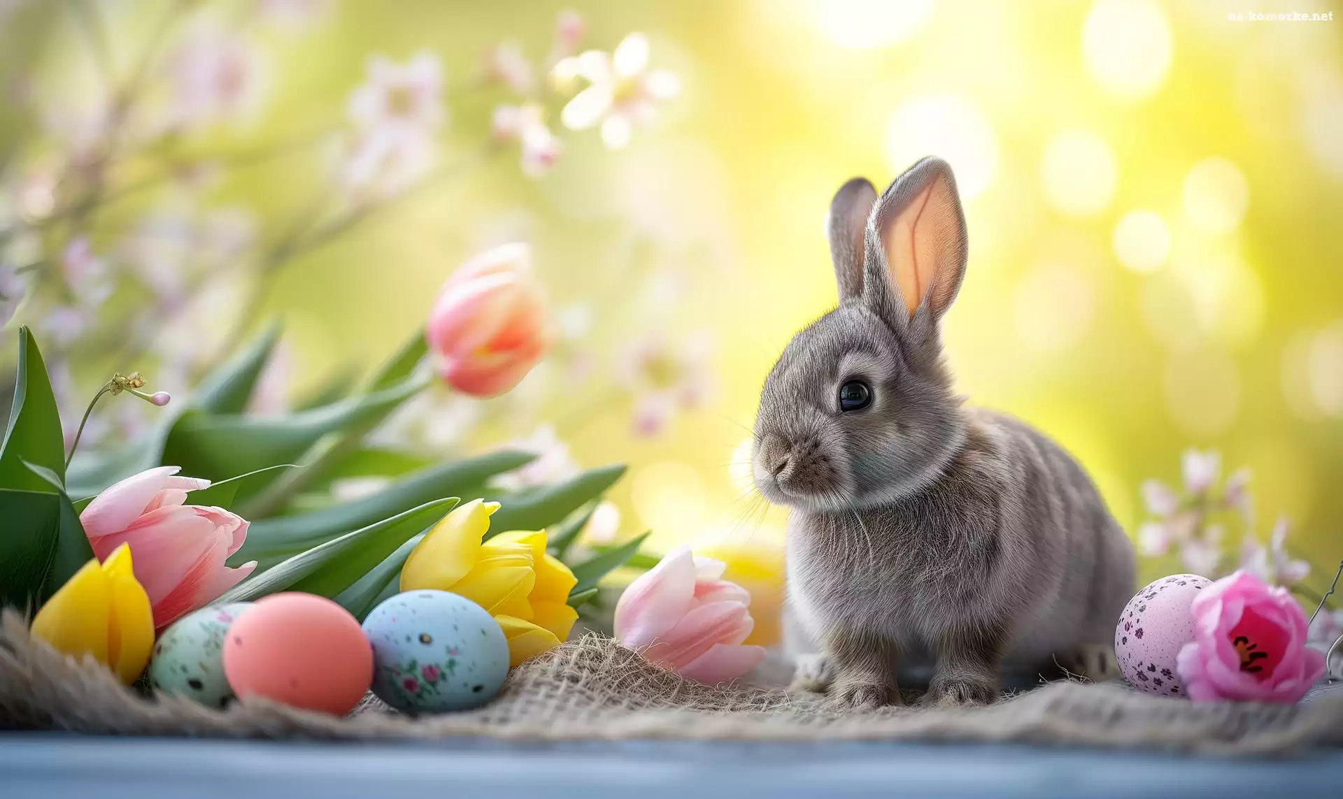 Tulipany, Królik, Wielkanoc, Grafika, Pisanki, Kwiaty, Kolorowe