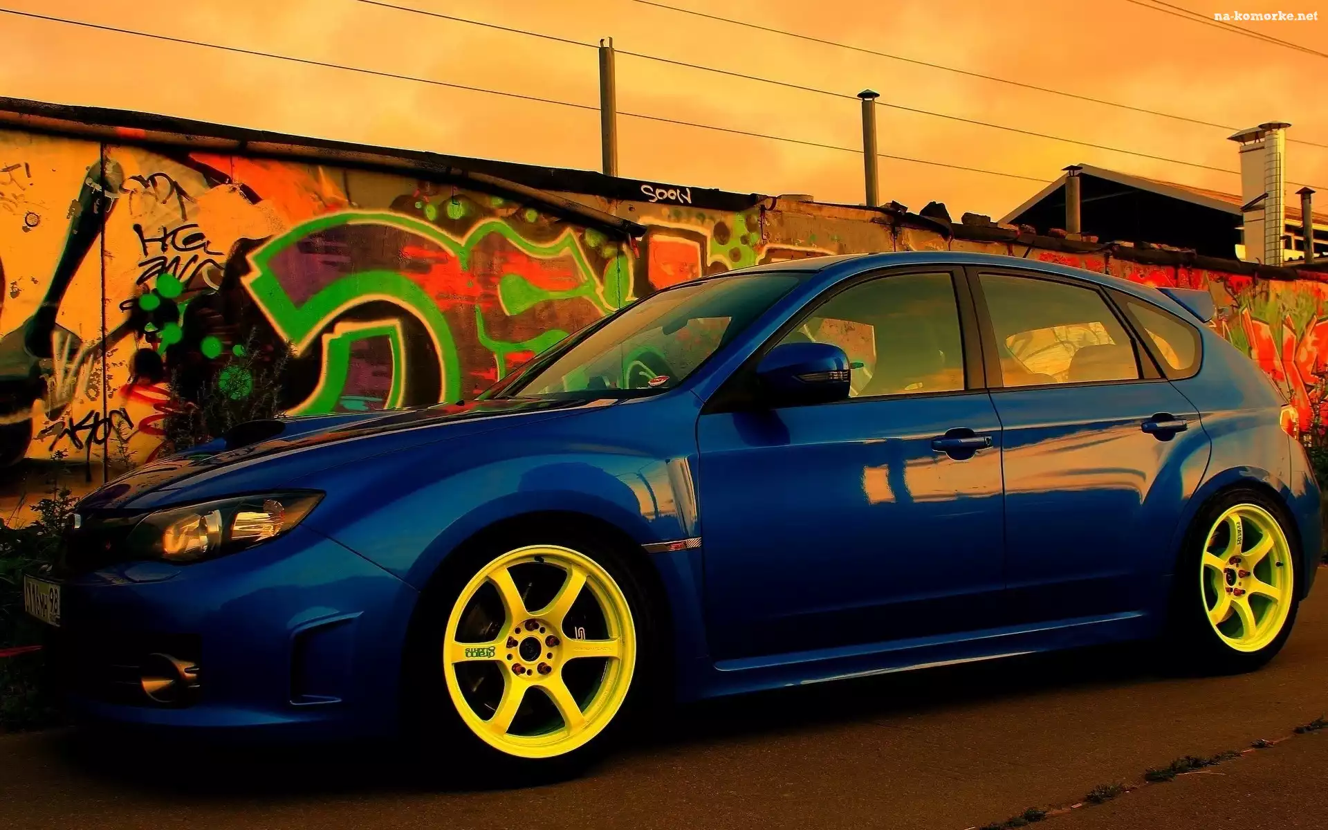 Grafitii, Granatowy, Samochód, Subaru, Impreza