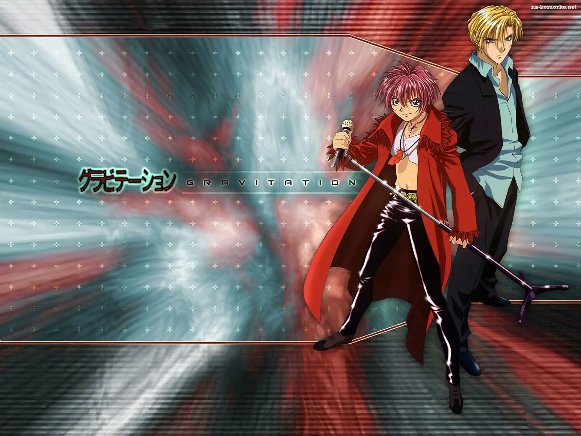ludzie, mikrofon, Gravitation, napis
