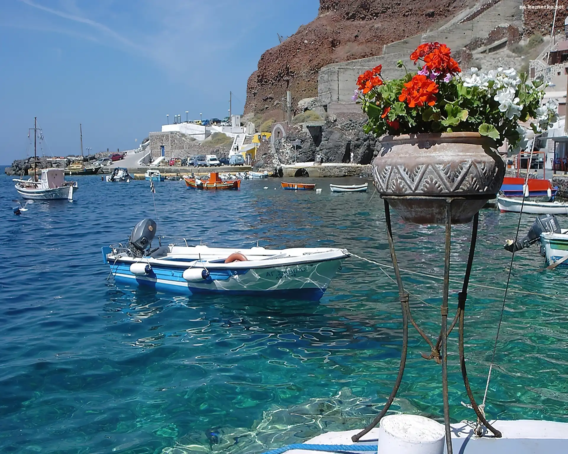 Grecja, Łódź, Santorini, Woda