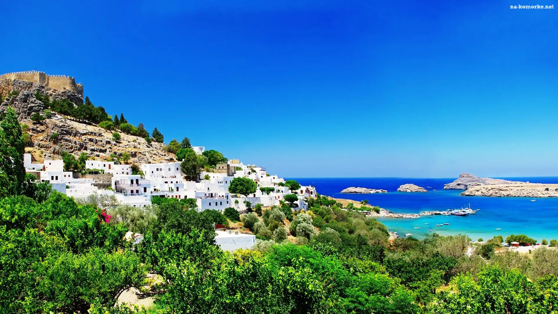 Grecja, Domy, Morze, Wyspa, Rodos