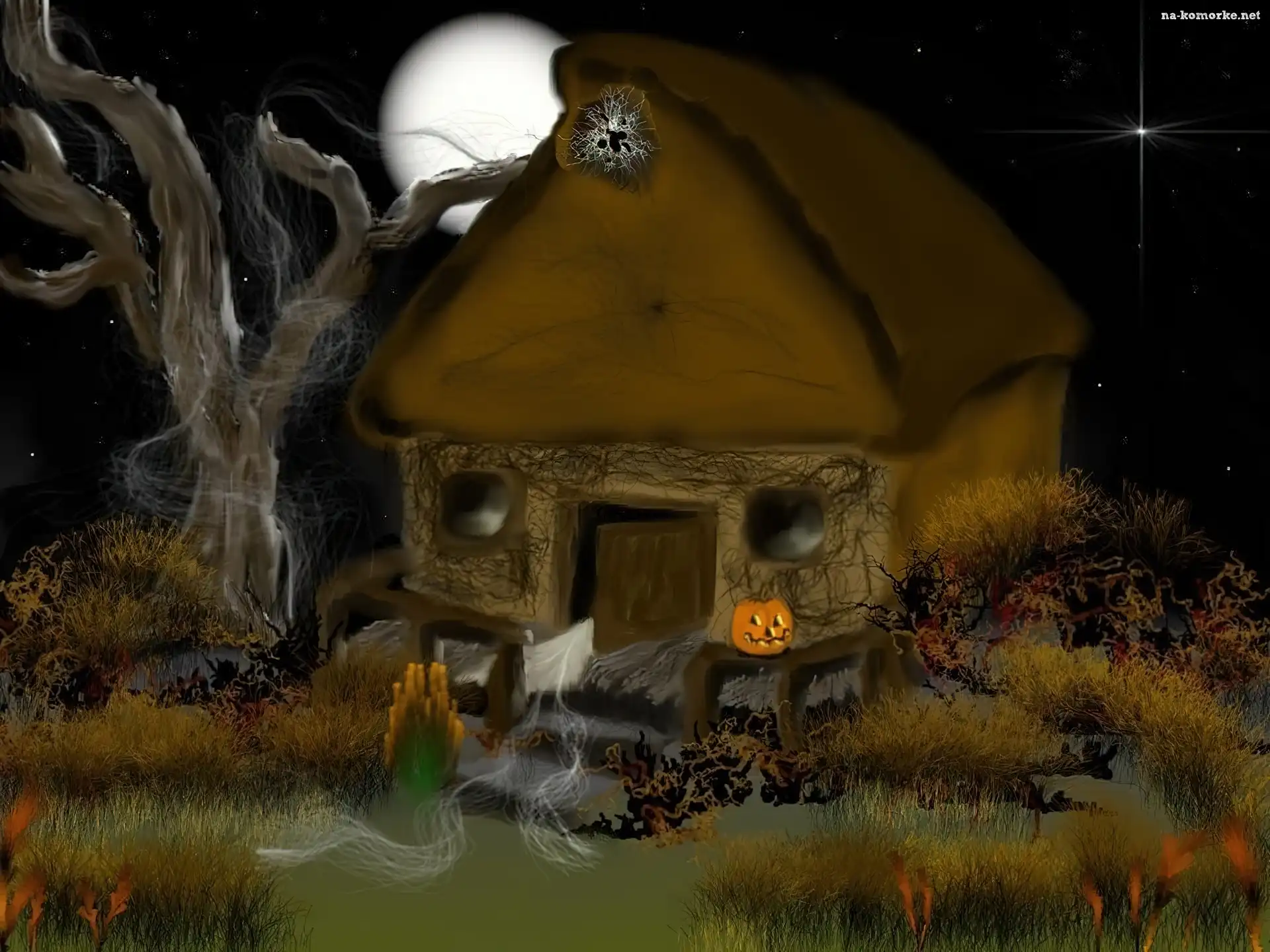 Halloween, straszny dom , drzewo