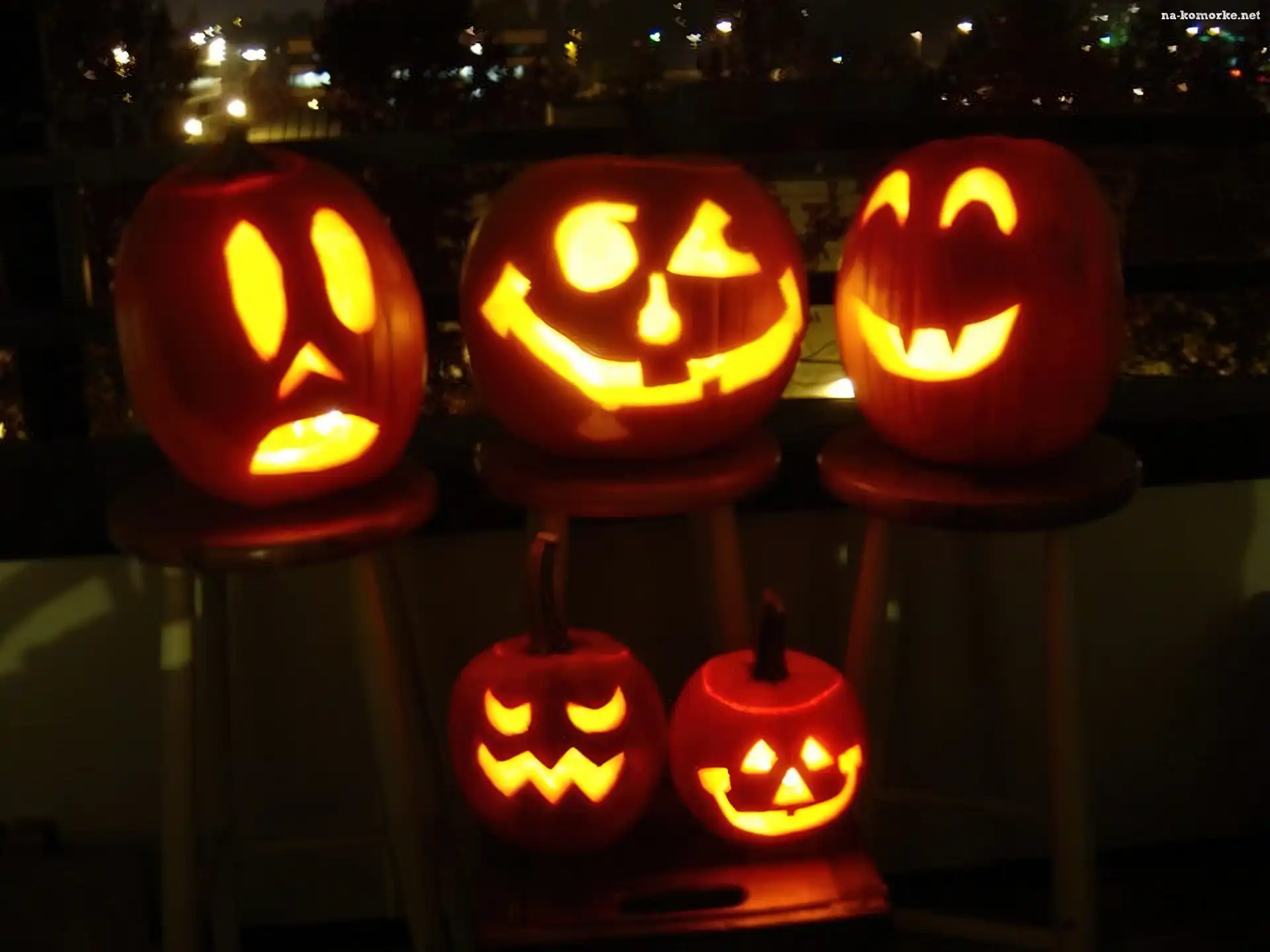 Halloween, dynie na krzesłach