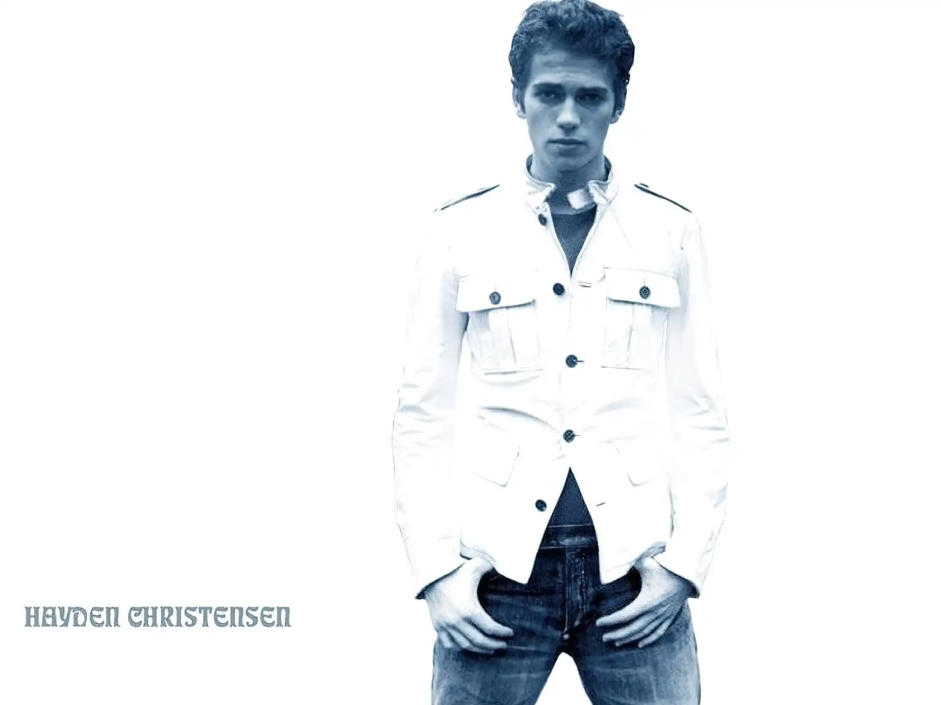 Hayden Christensen, biała kurtka, jeansy