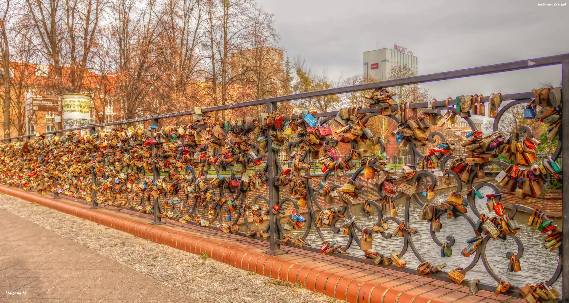HDR, Gdańsk, Most Miłości, Balustrada, Kłódki
