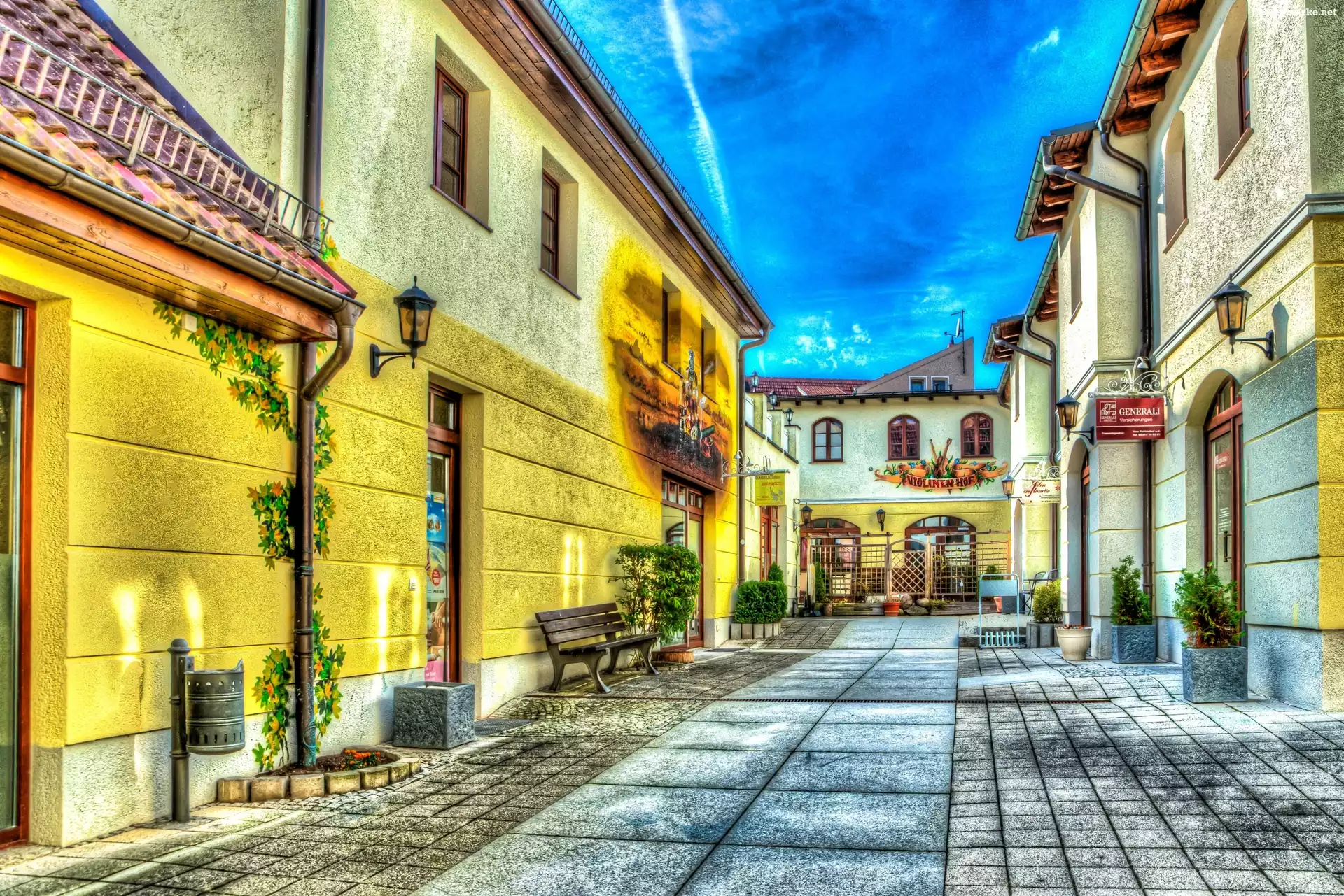 HDR, Strausberg, Niemcy, Domy, Uliczka