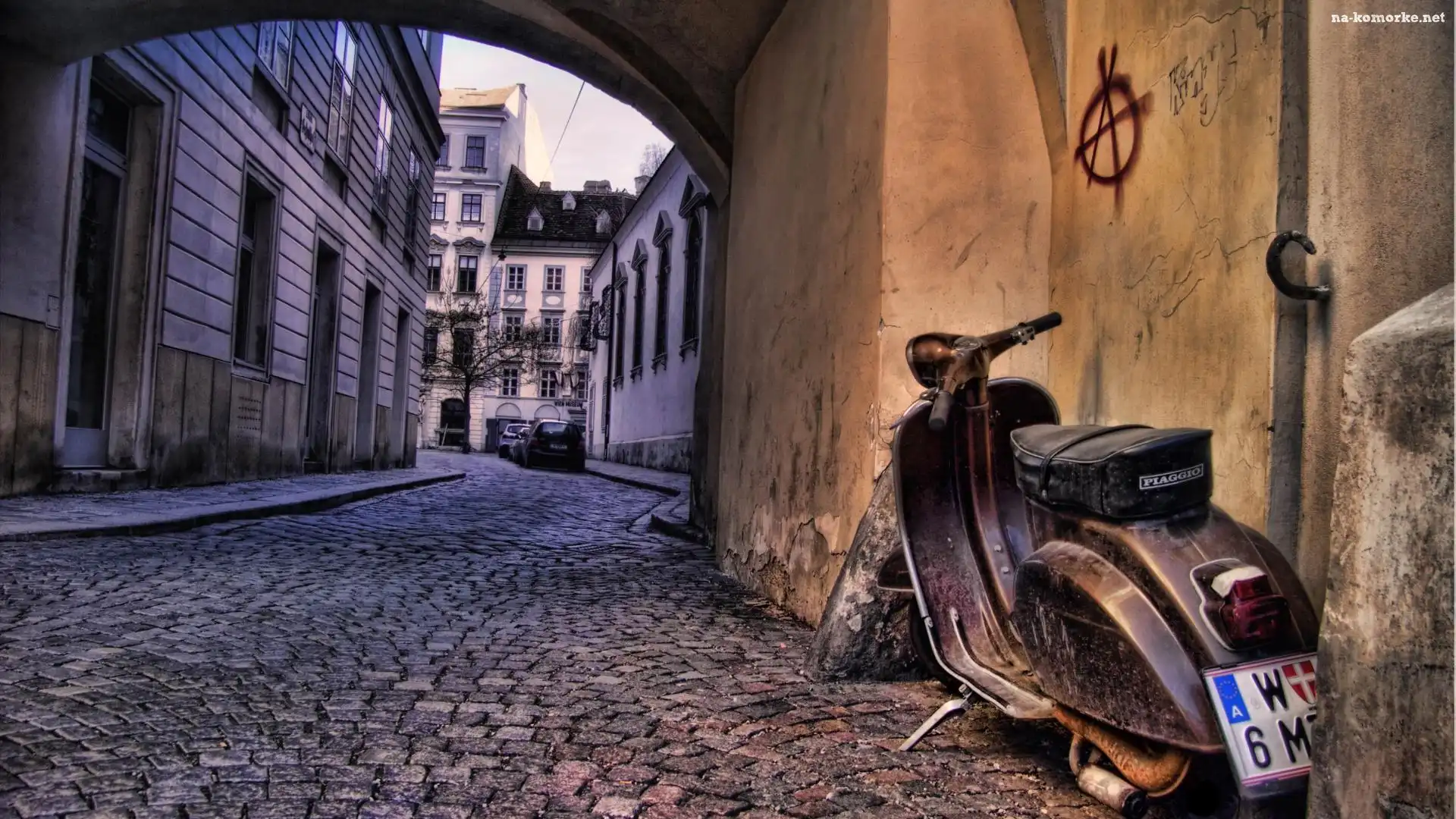 HDR, Stary, Skuter Piaggio, Ulica, Domy