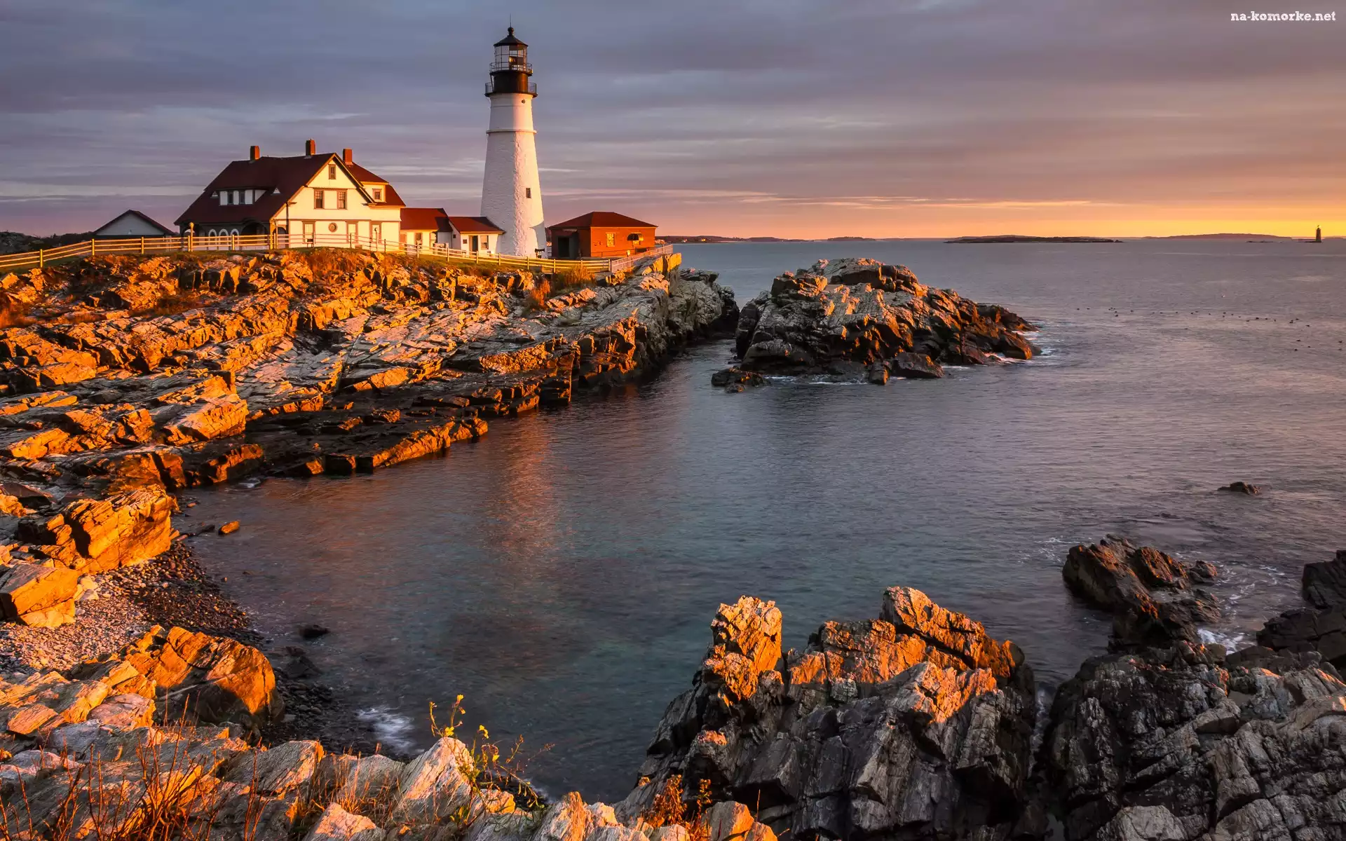 Latarnia morska, Portland Head Light, Stany Zjednoczone, Cape Elizabeth, Morze, Skały, Stan Maine