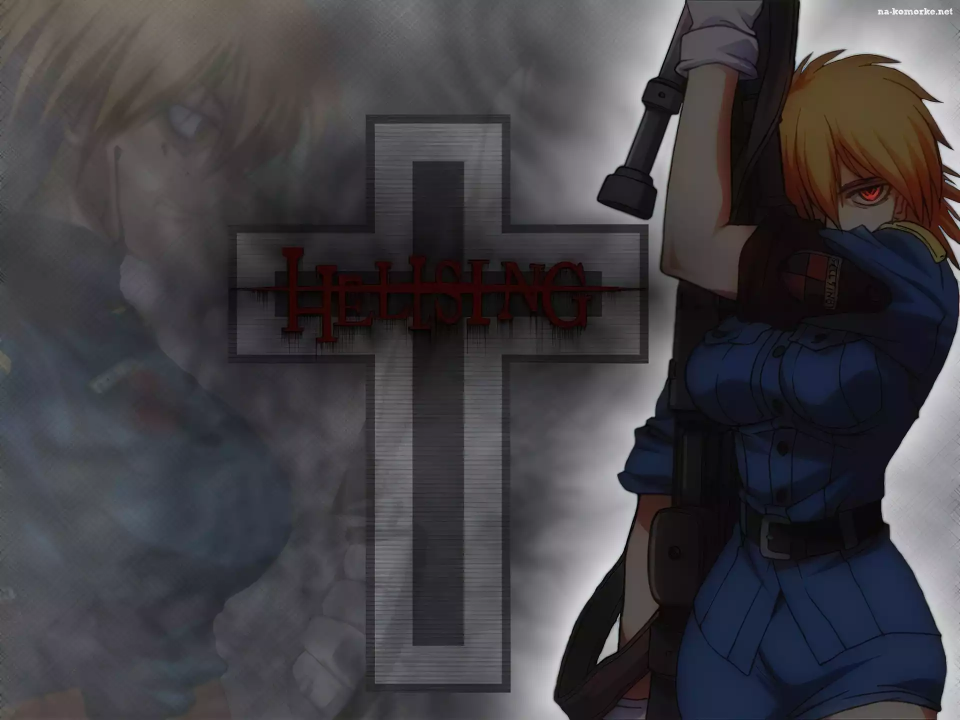 Hellsing, broń, krzyż, osoba