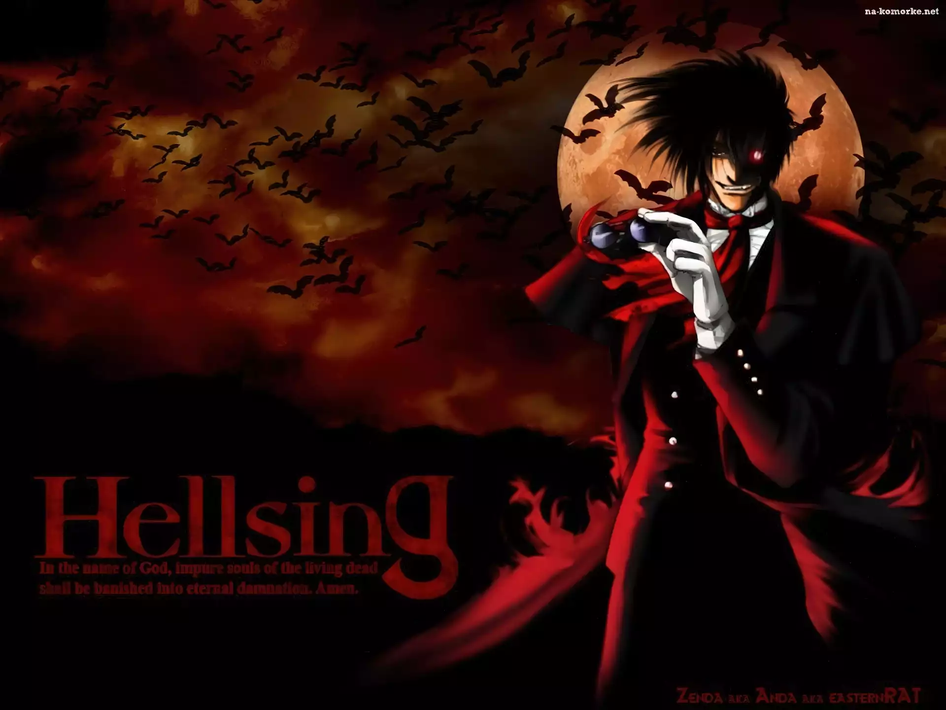 Hellsing, moon, nietoperze, człowiek