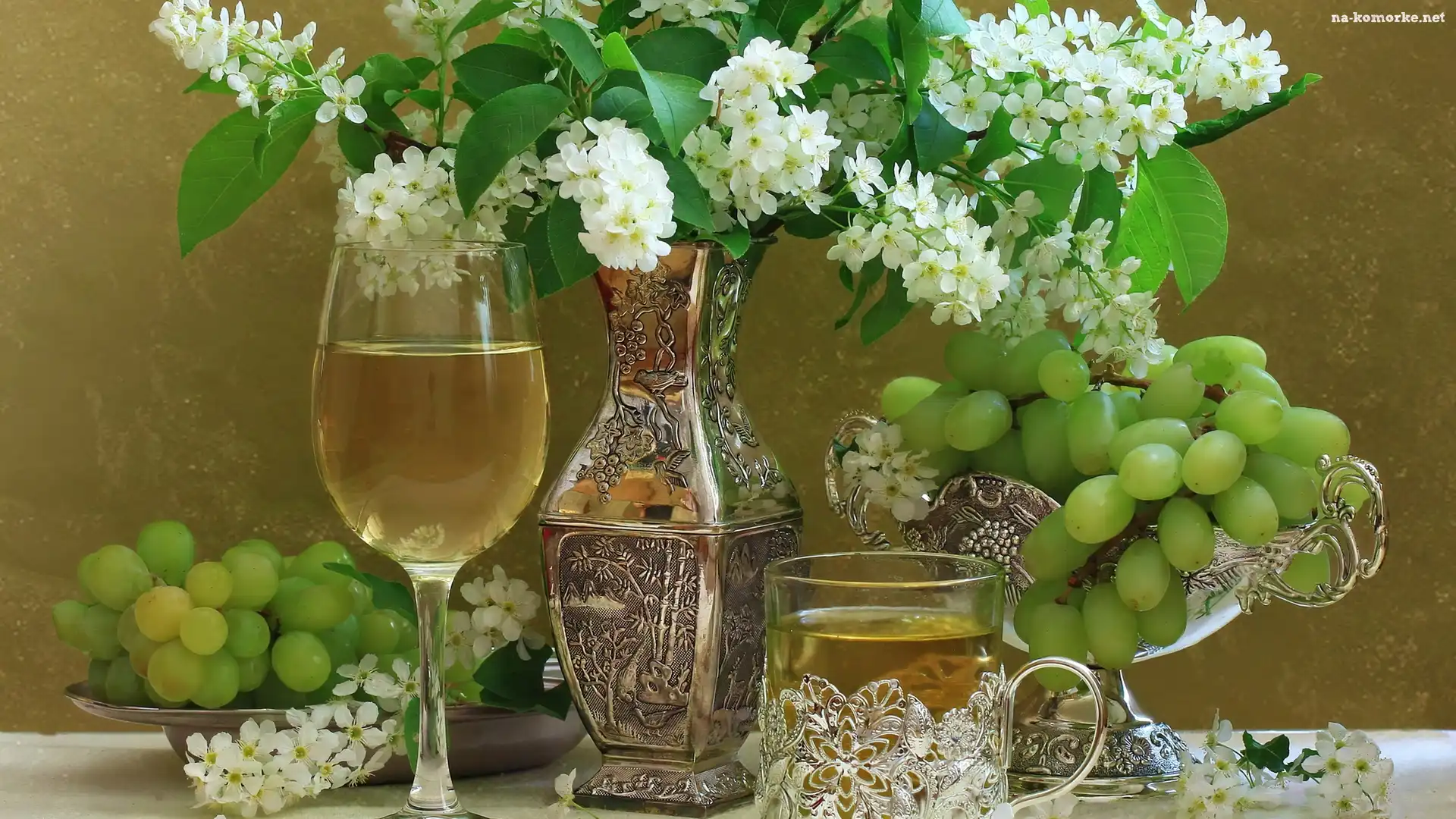 Wino, Srebrna, Jaśmin, Winogrona, Zastawa, Herbata