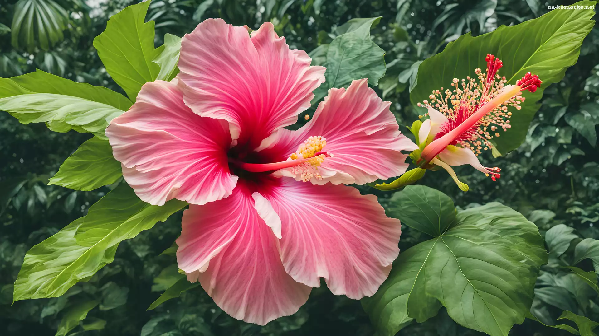 Zielone, Liście, Kwiat, Hibiskus