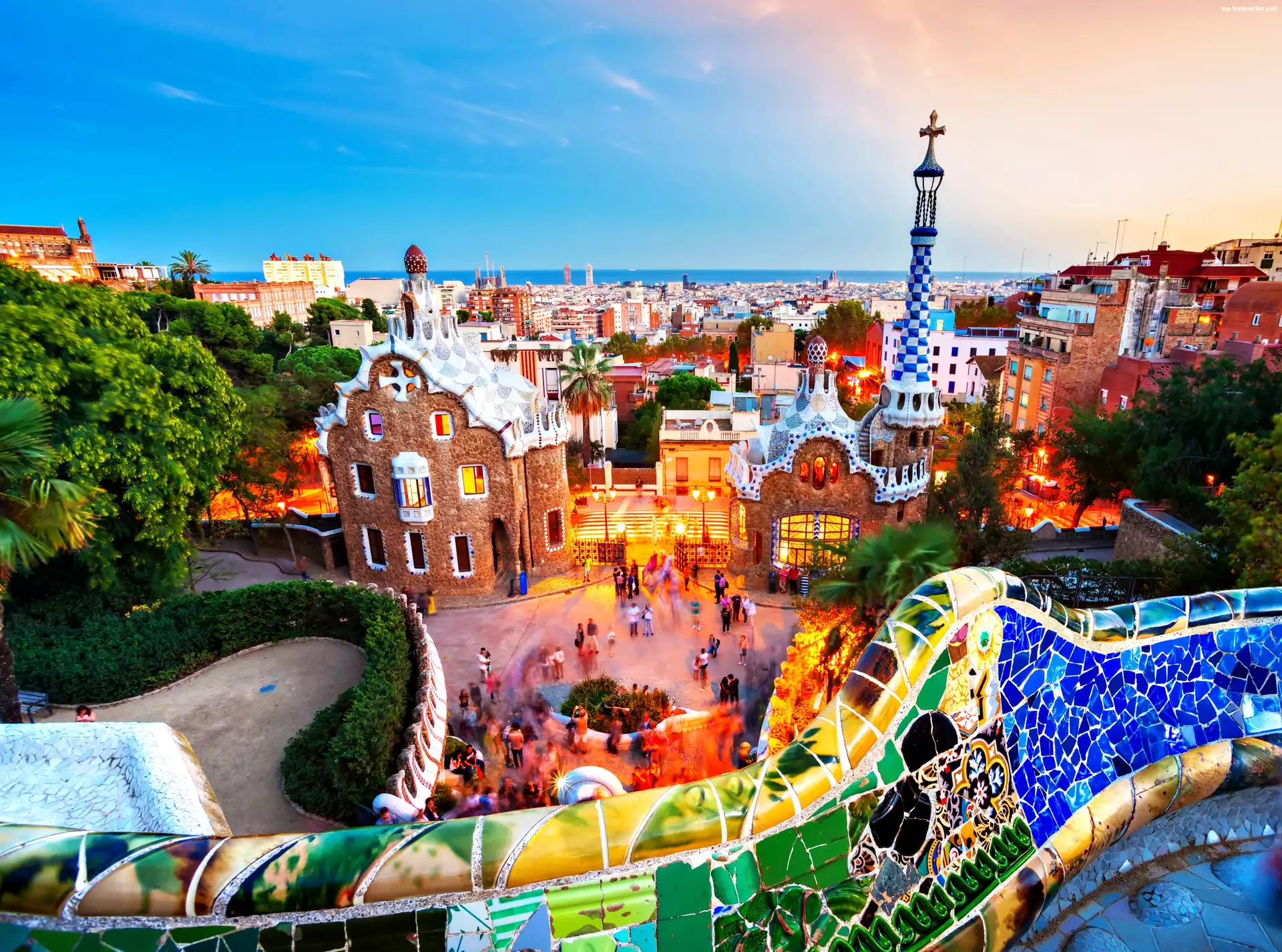 Panorama, Hiszpania, Barcelona, Sagrada Familia, Park, Miasta