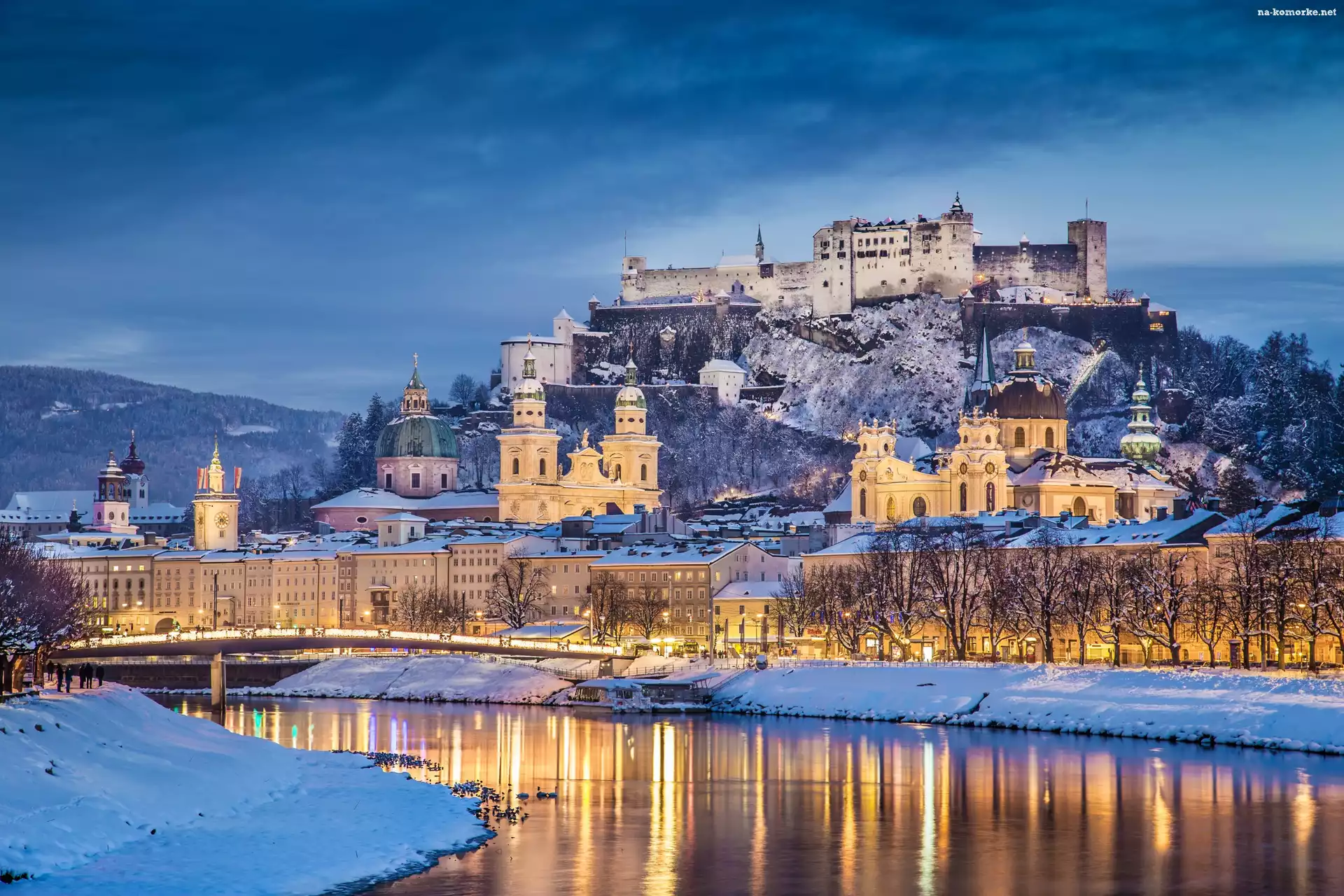 Salzburg, Hohensalzburg Castle, Twierdza Hohensalzburg, Rzeka Salzach, Wzgórze Festungsberg, Austria