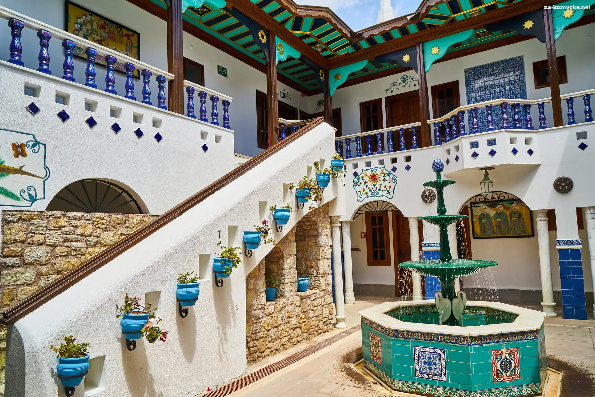 Hotel, Marmaris, Turcja, Dziedziniec, Fontanna, Krużganki, Perili Bay Resort Hotel