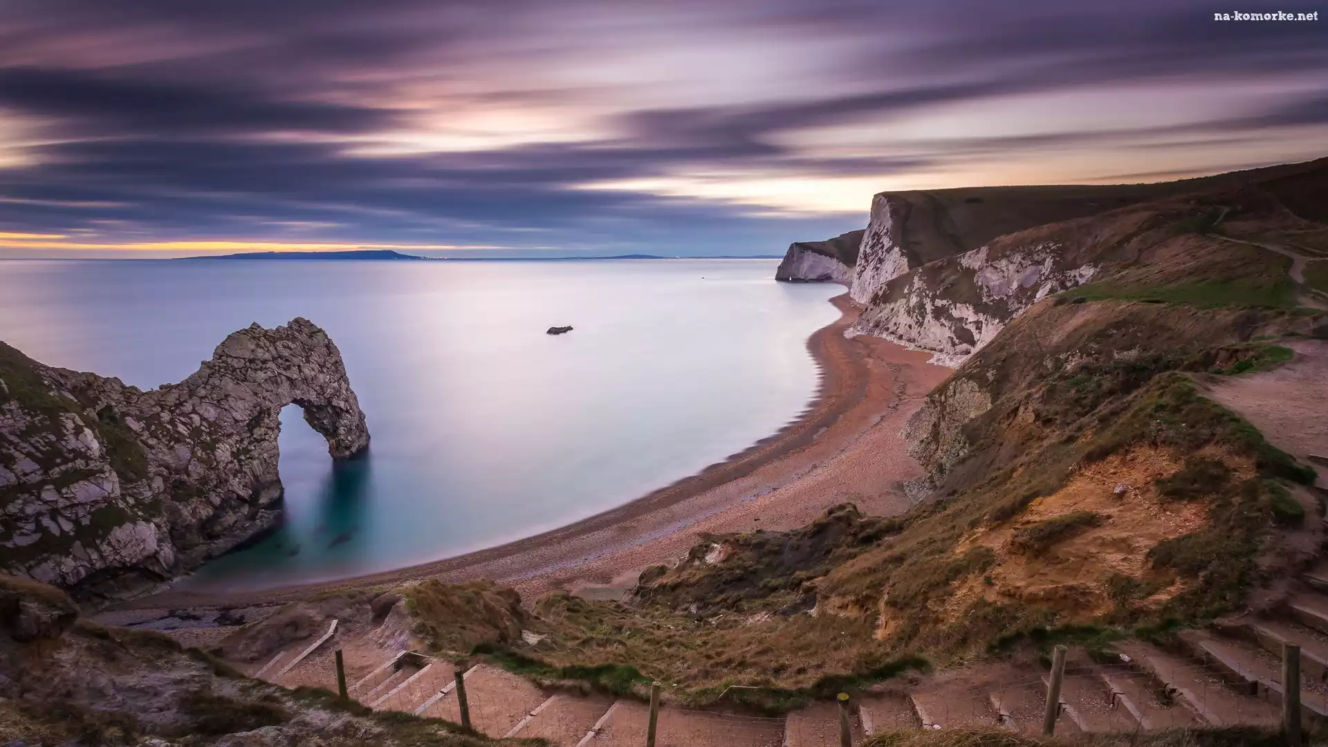 Anglia, Durdle Door, Morze, Schody, Hrabstwo Dorset, Wybrzeże Jurajskie, Skały, Łuk wapienny