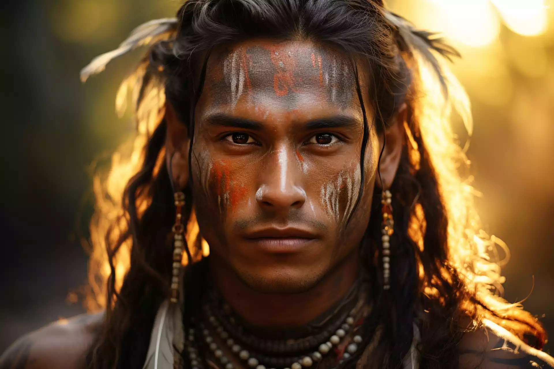 Twarz, Pomalowana, Mężczyzna, Indianin