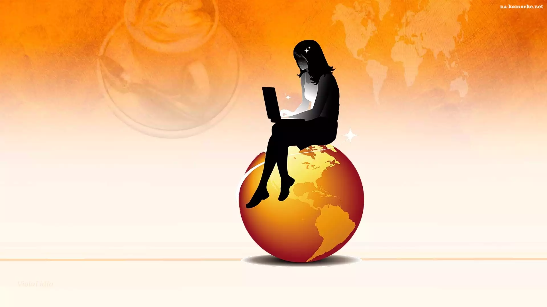 Internet, Planeta, Grafika, Laptop, Ziemia, Dziewczyna