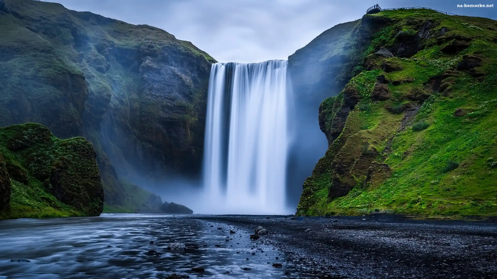 Wodospad, Islandia, Góry, Skogafoss, Skały
