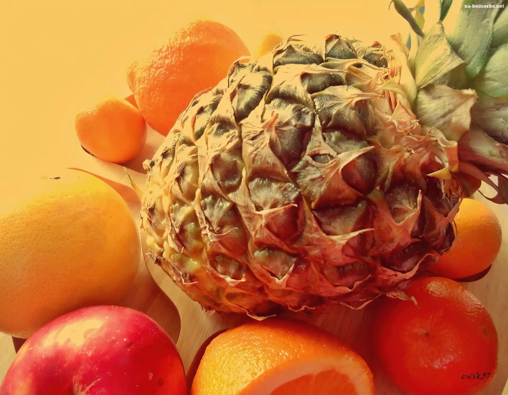 Jabłko, Owoce, Ananas, Grejpfrut, Mandarynka