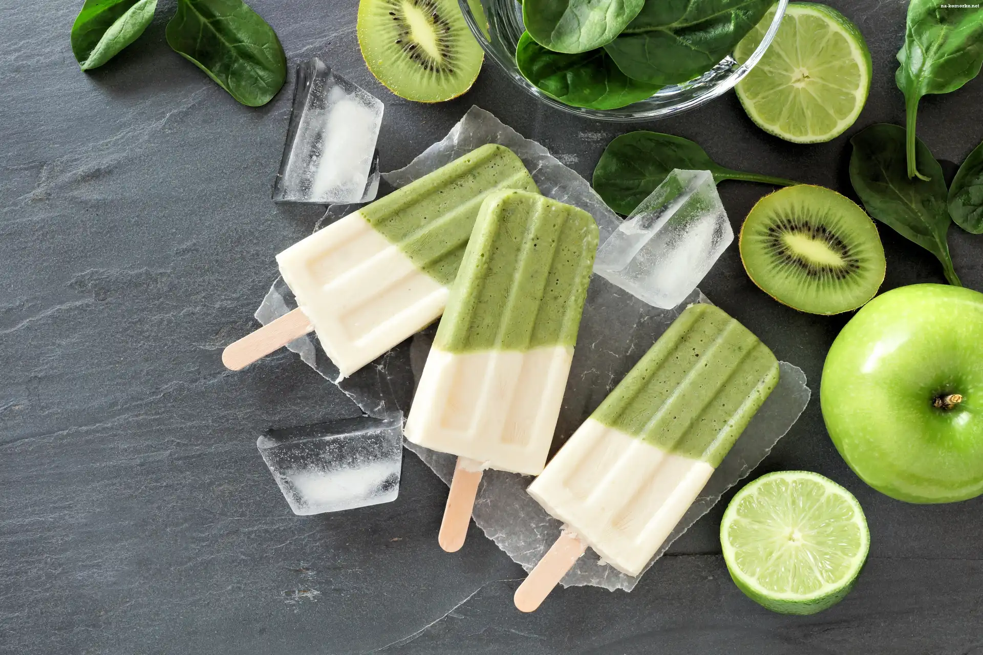 Lody, Jabłko, Liście, Kiwi, Kostki, Lodu, Limonka