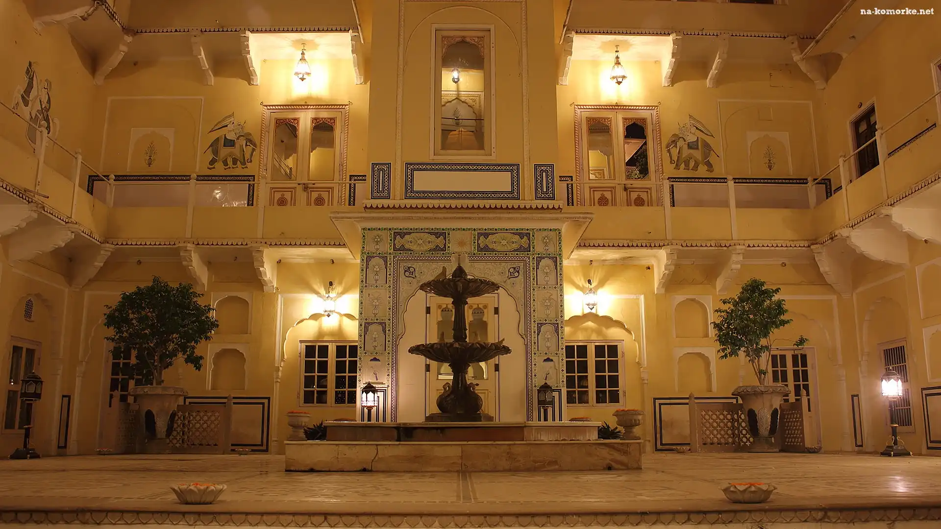 Hawa Mahal, Radżastar, Indie, Pałac Wiatrów, Wnętrze, Fontanna, Jaipur