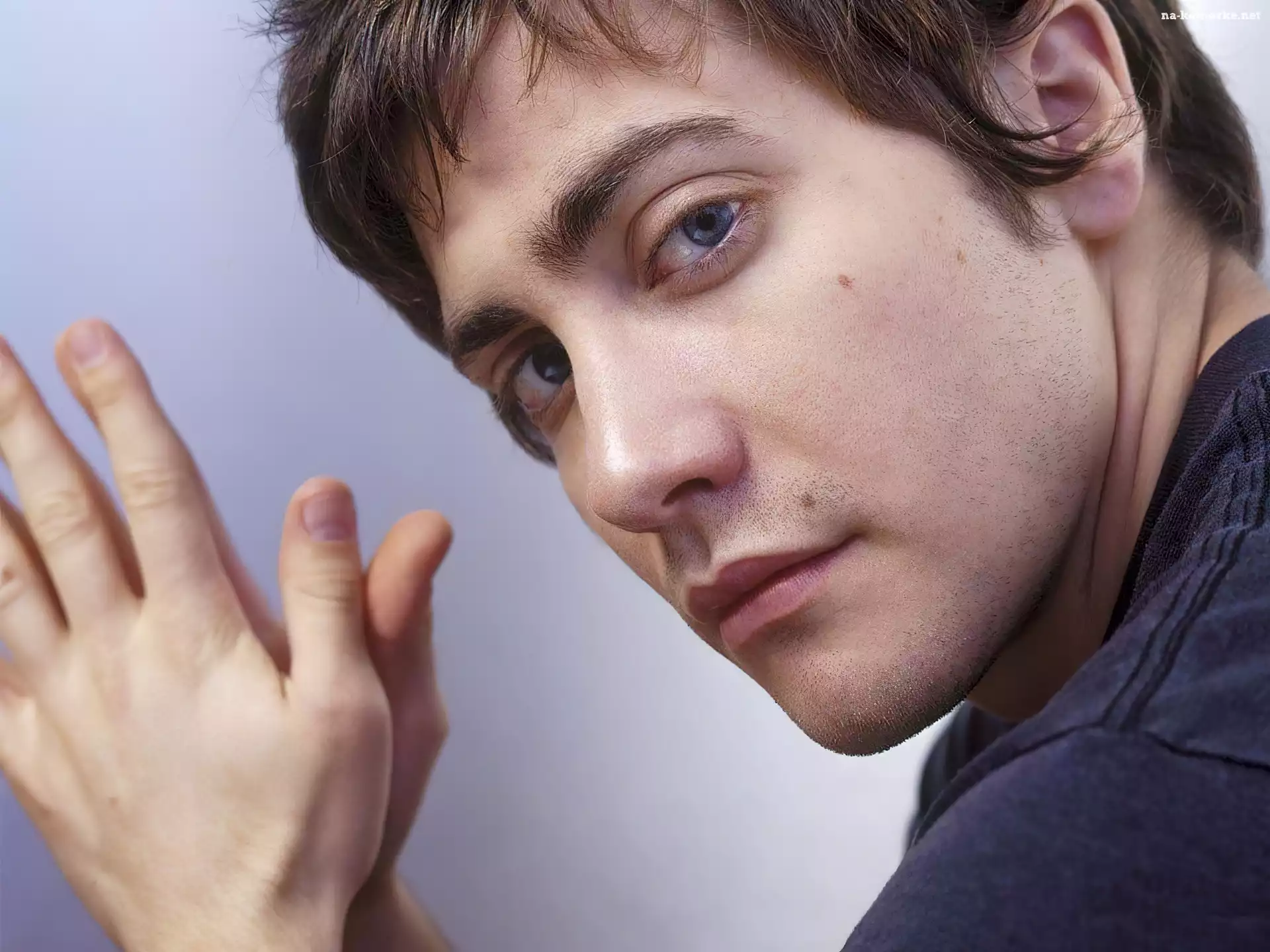Jake Gyllenhaal, niebieskie oczy, ręka