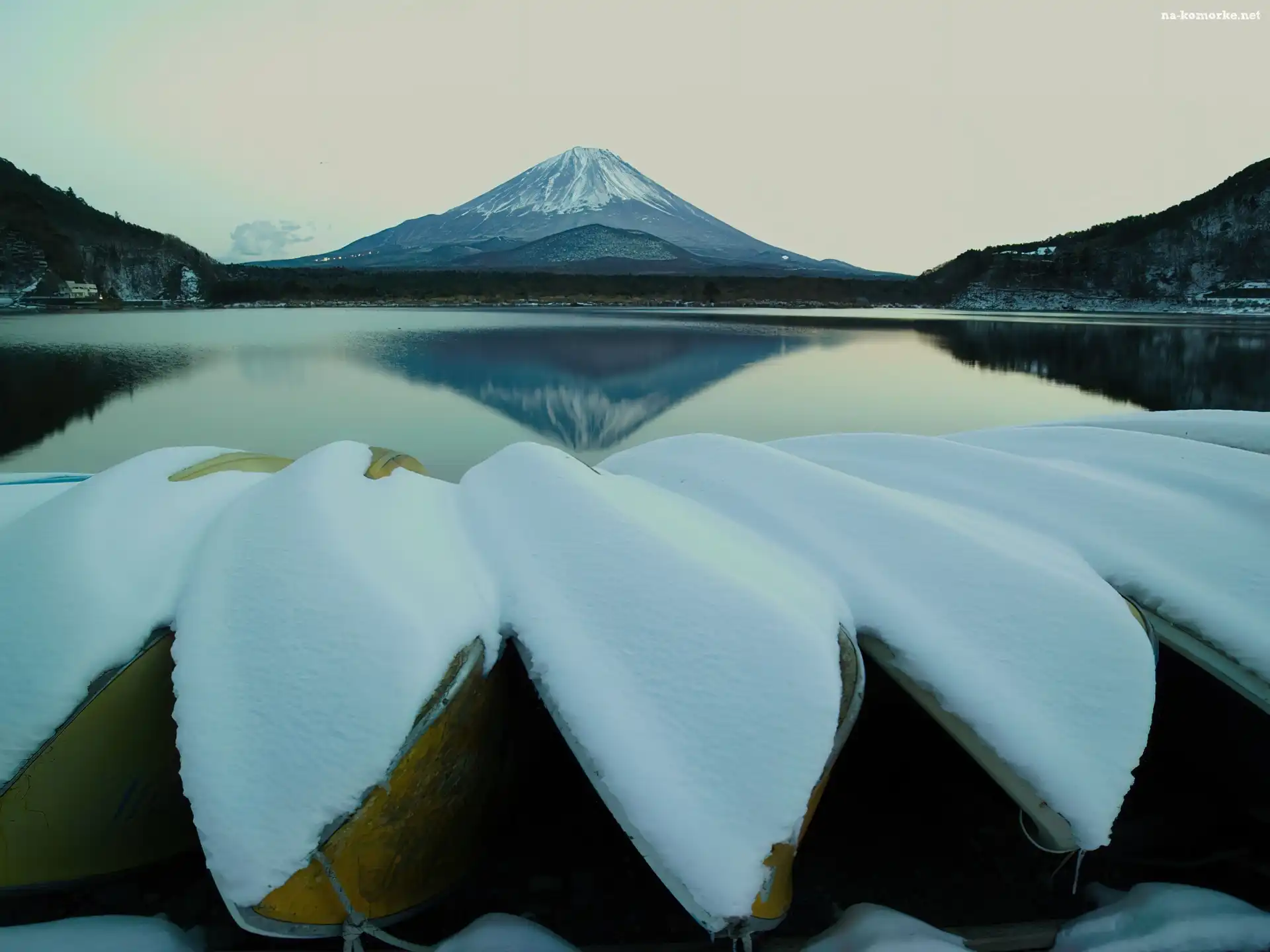 Japonia, Zima, Jezioro, Góra, Fuji